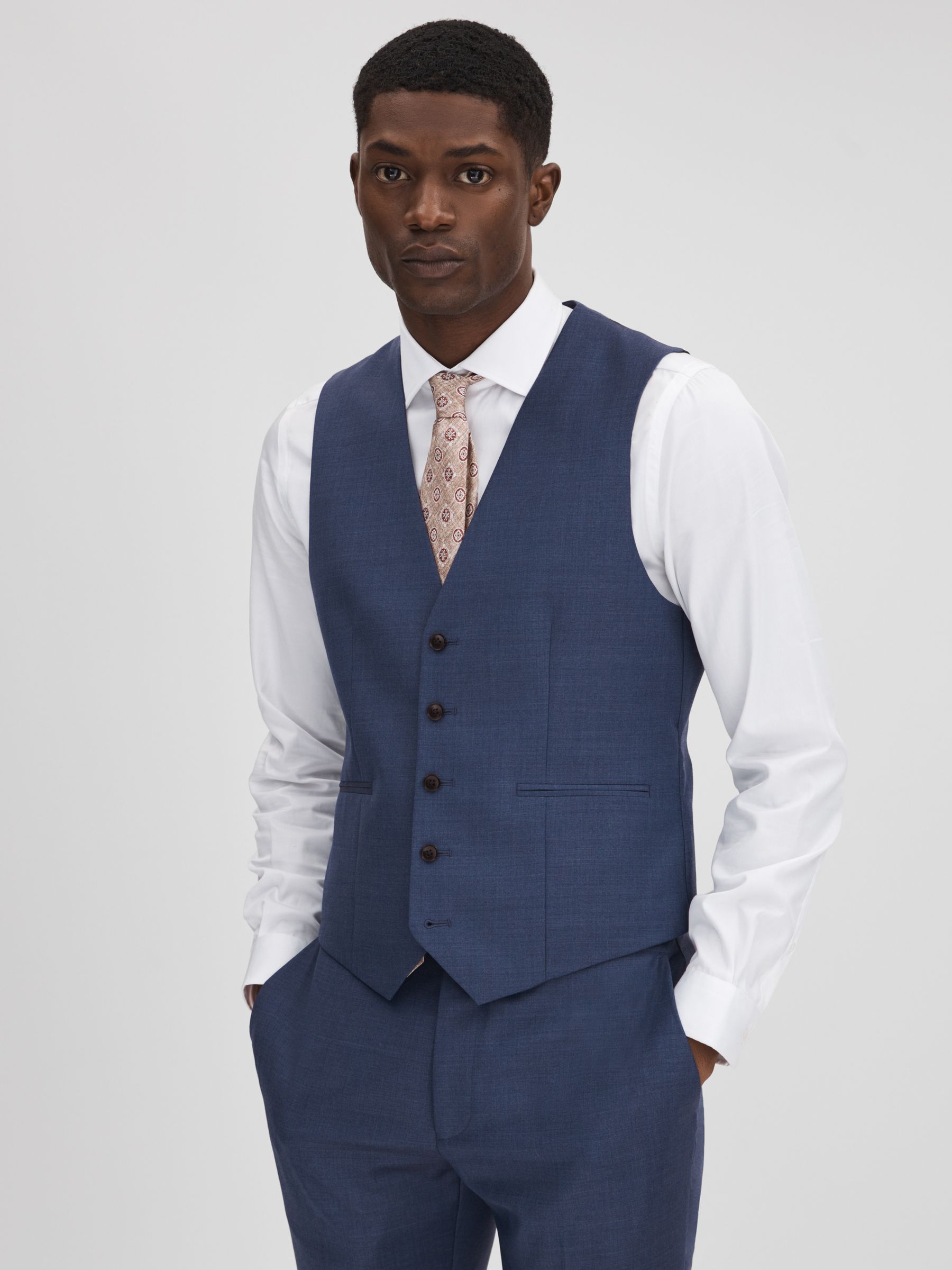 Slim Fit Wool Waistcoat in Bright Blue