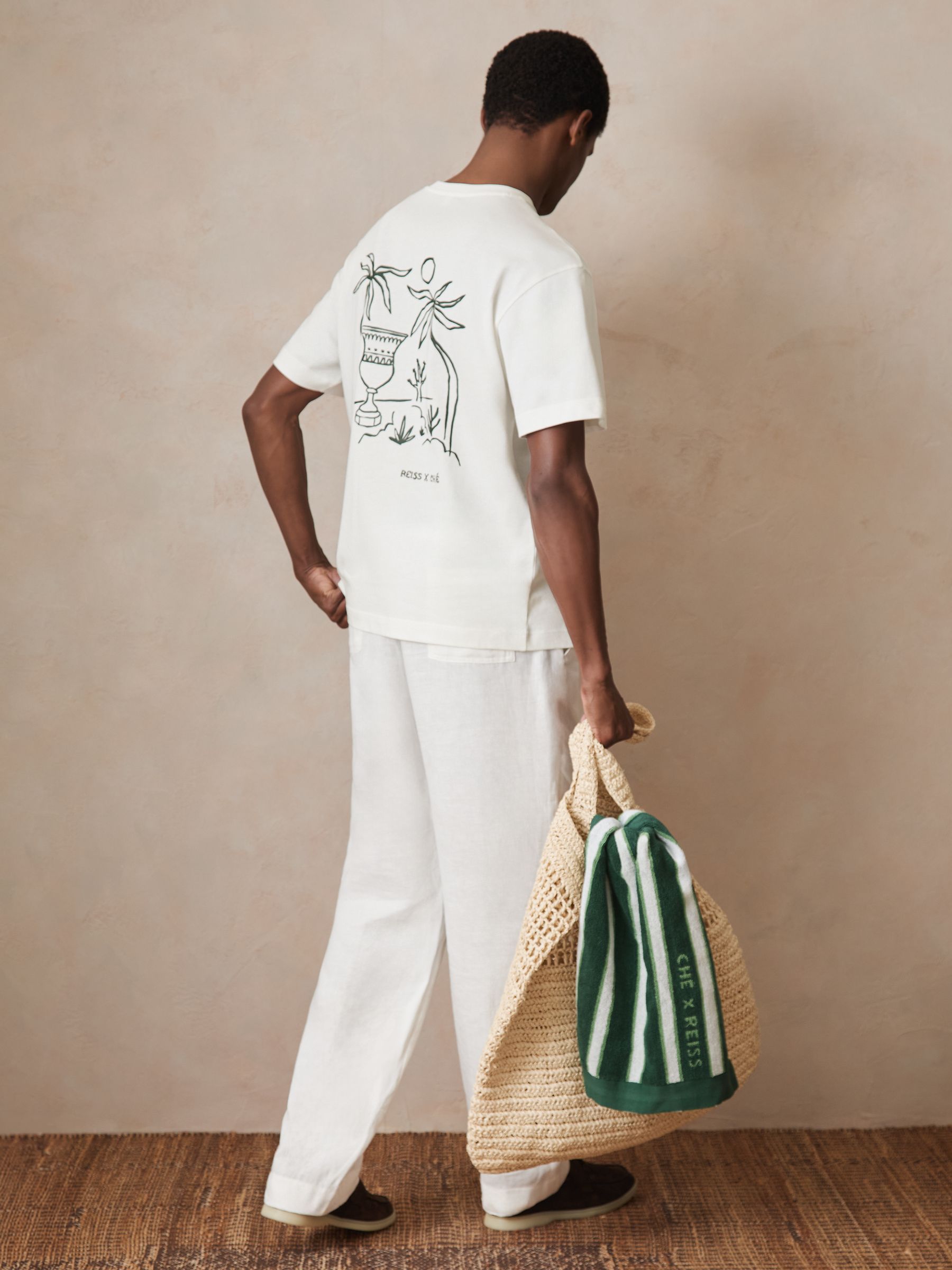 Reiss | Ché Cotton Palm-Tree T-Shirt in White