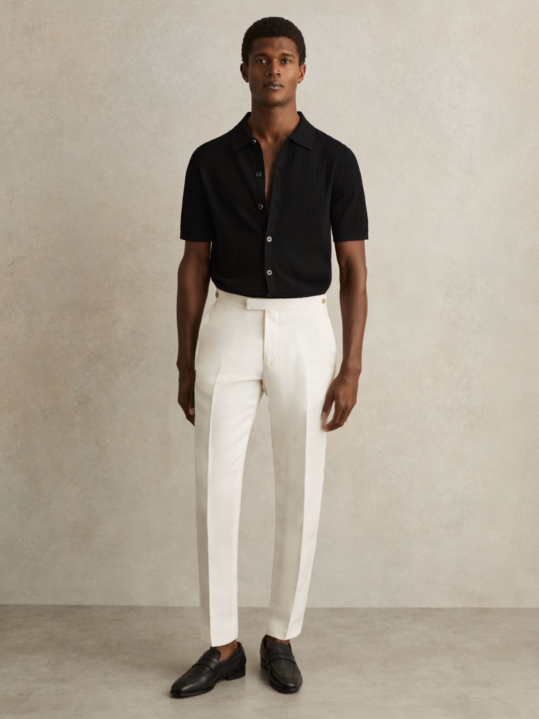 Textured Knit Button-Through Shirt in Black