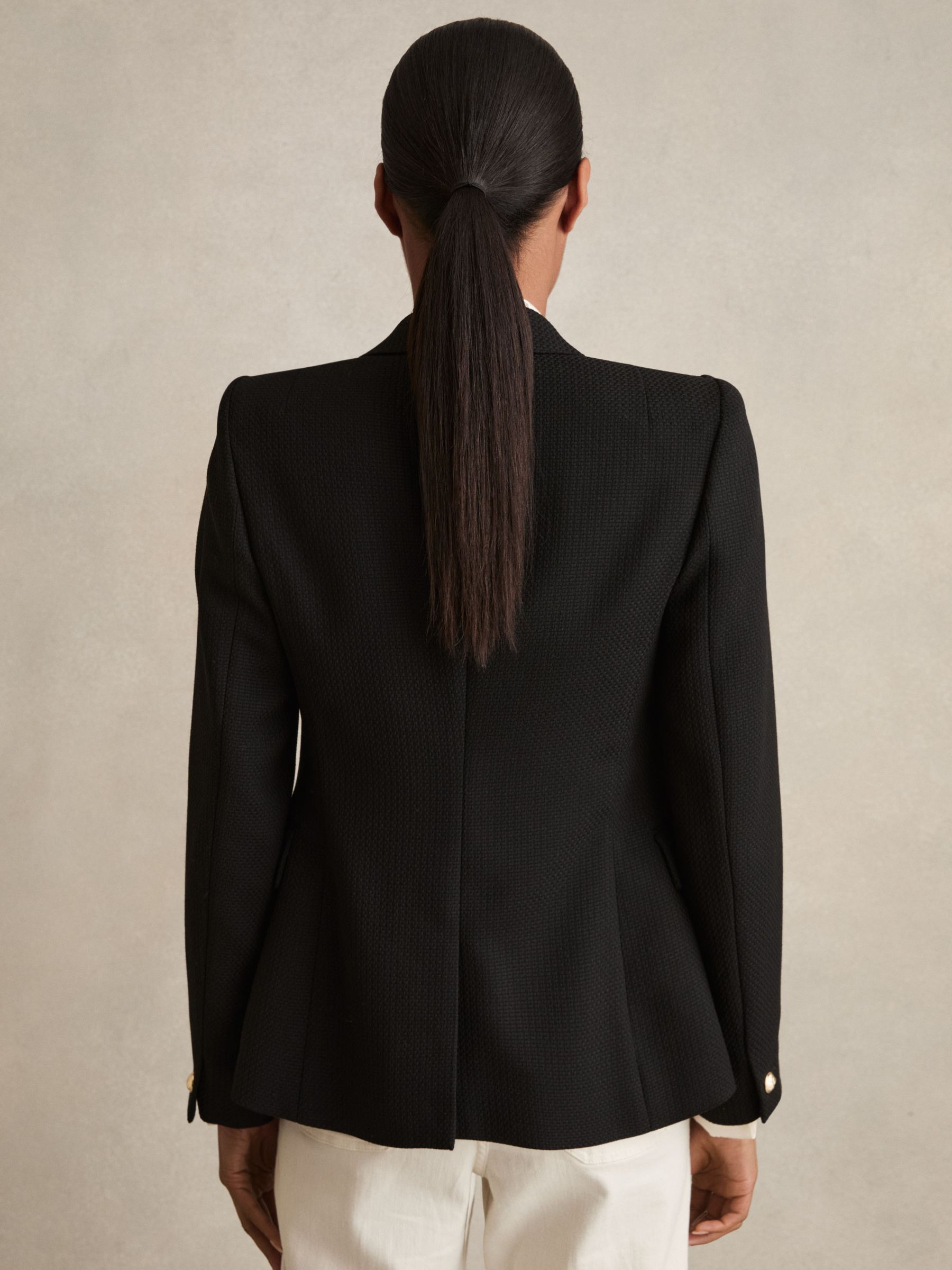 Petite Tailored Fit Textured Double Breasted Blazer in Black