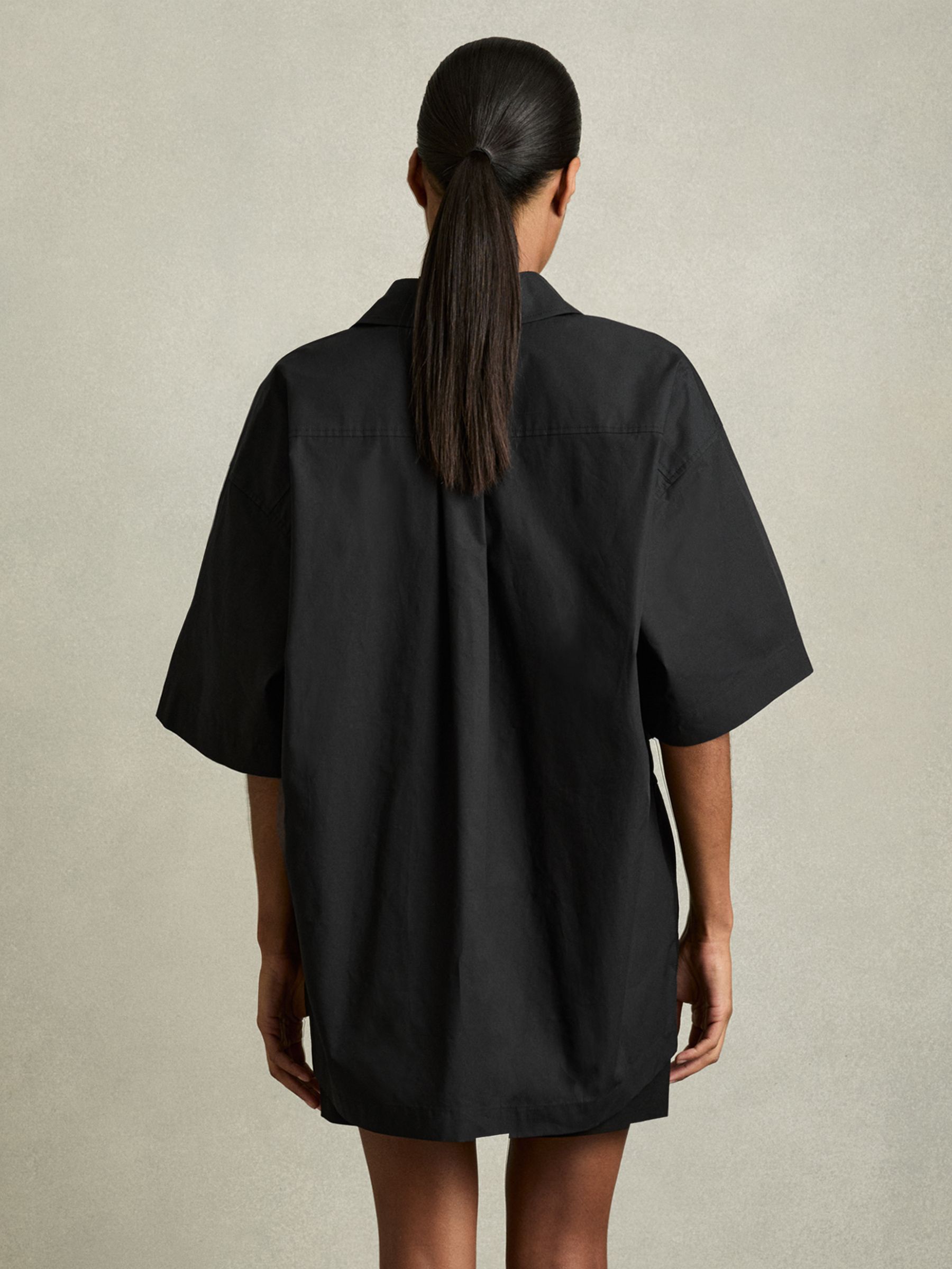 Cotton Woven Belted Shirt Dress in Black