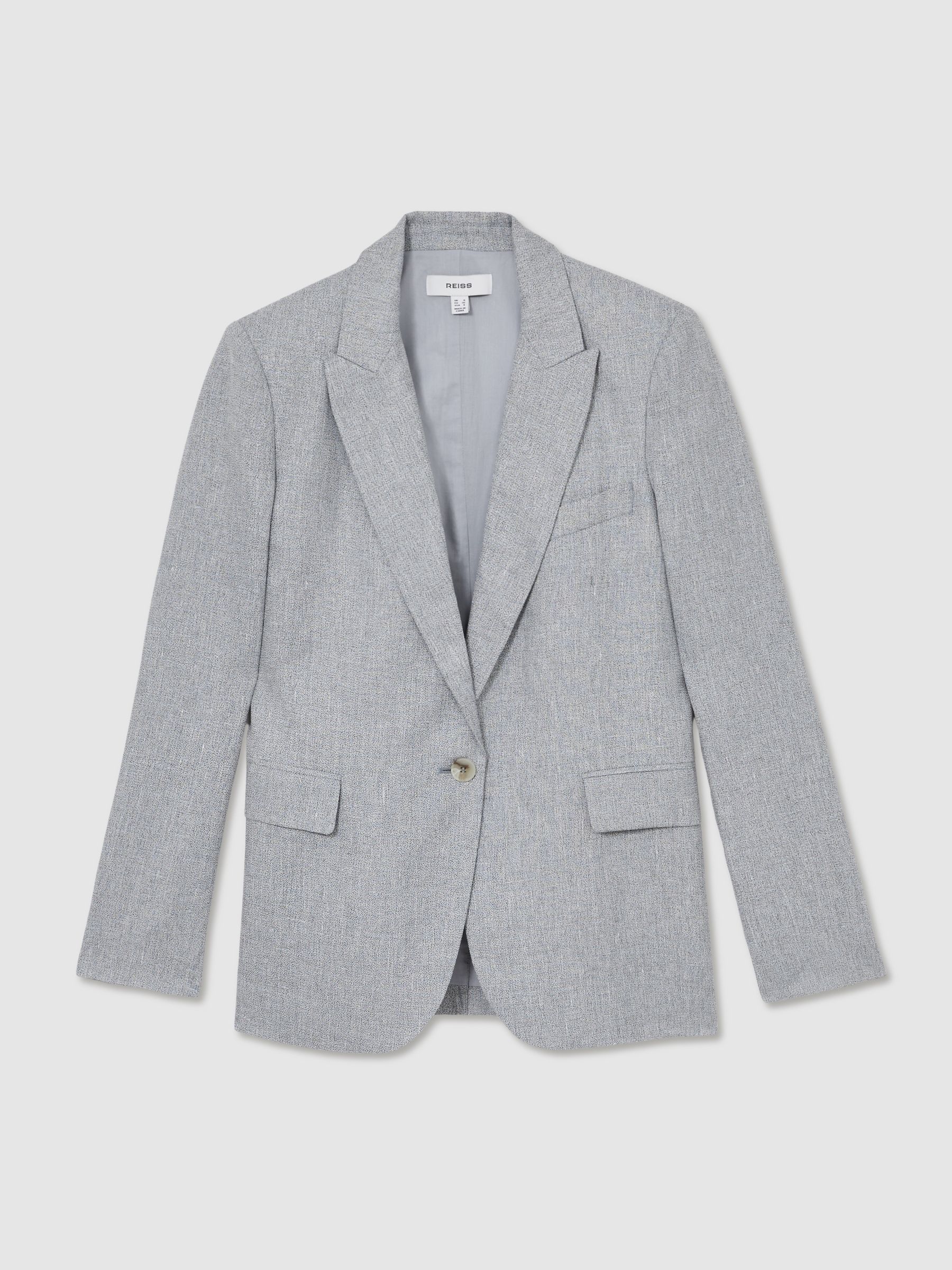 Petite Linen-Blend Single-Breasted Blazer in Blue
