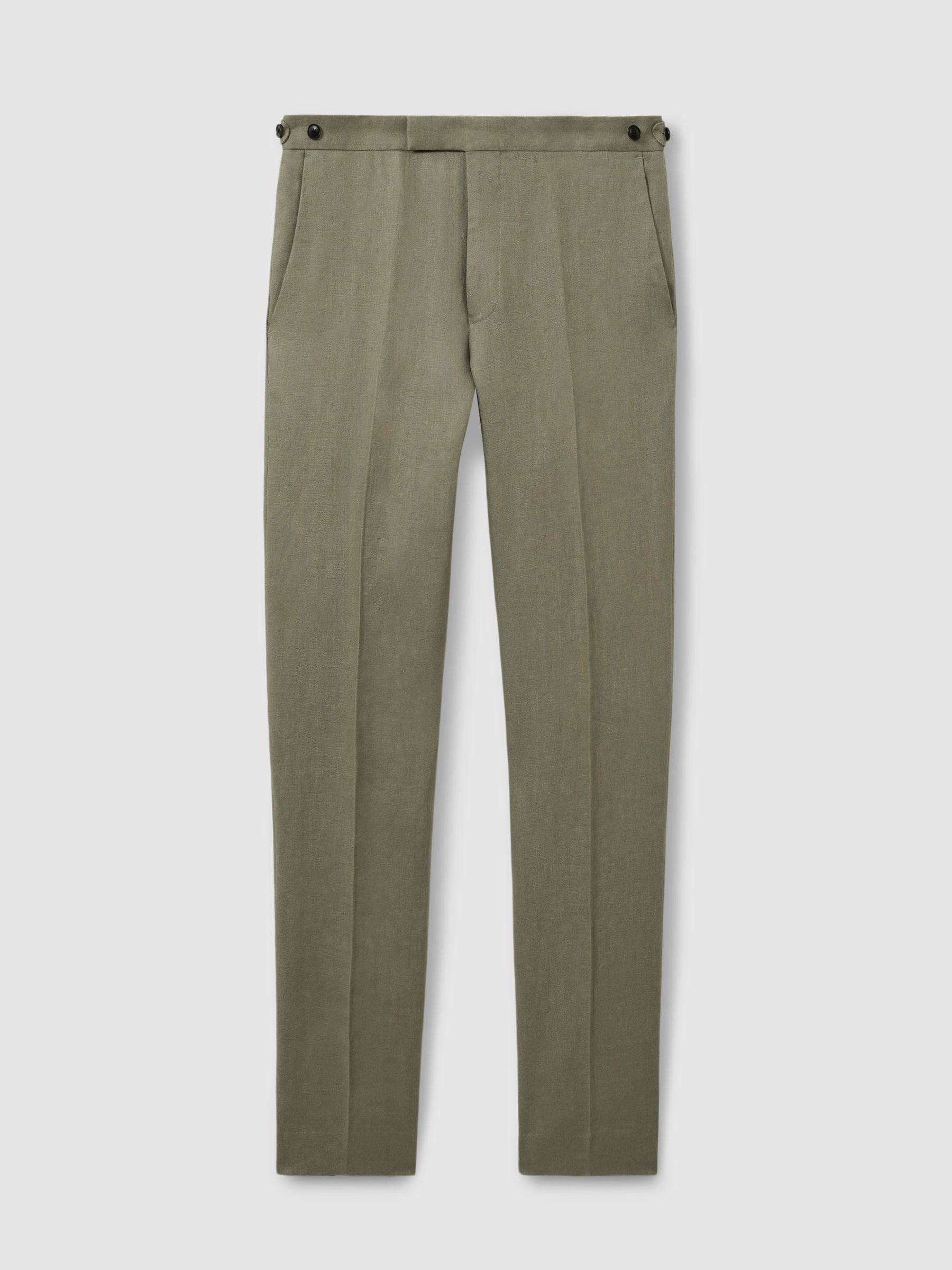 Linen Side Adjuster Trousers in Light Sage Green