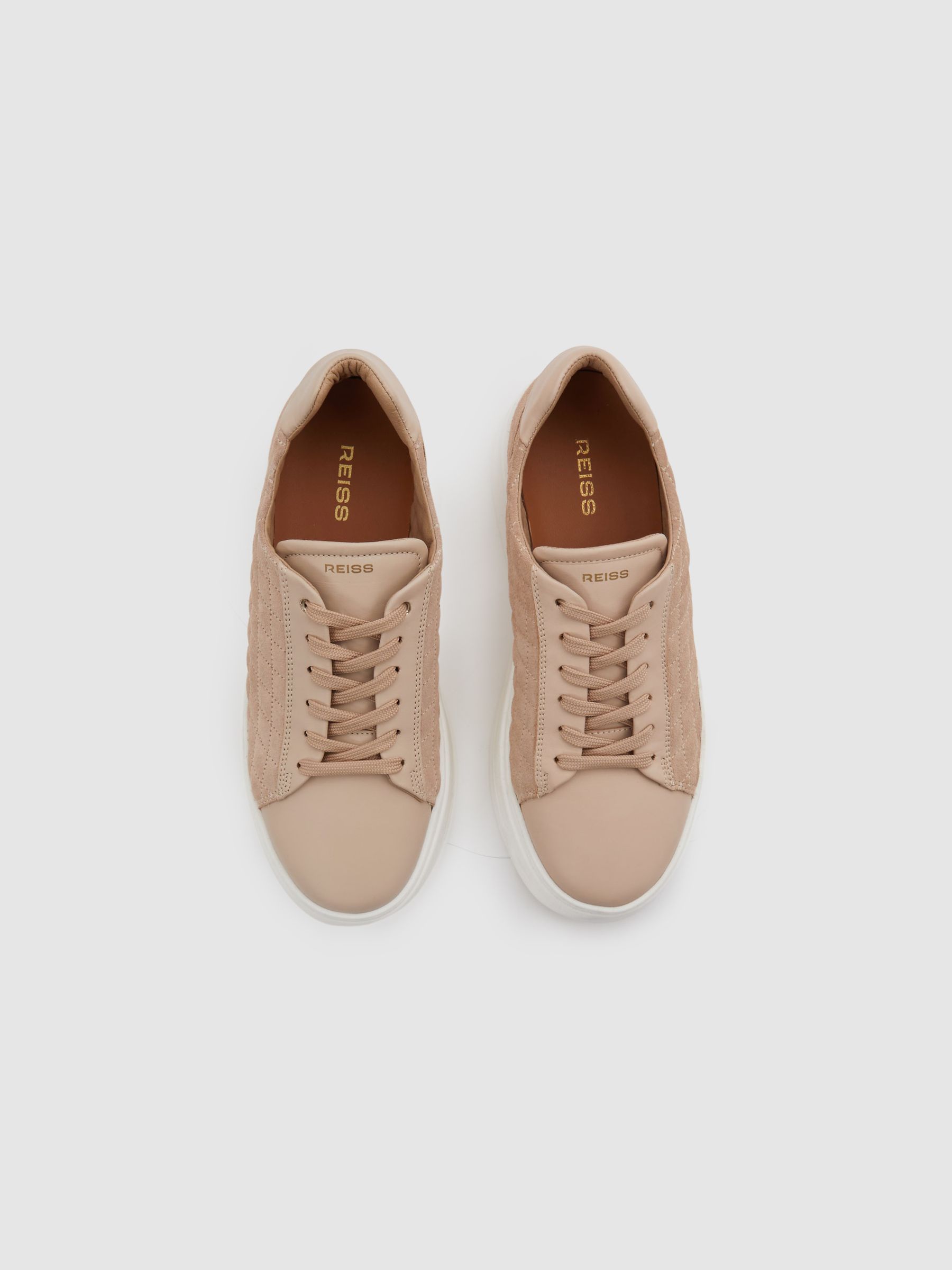Leather Suede Lattice Trainers in Blush