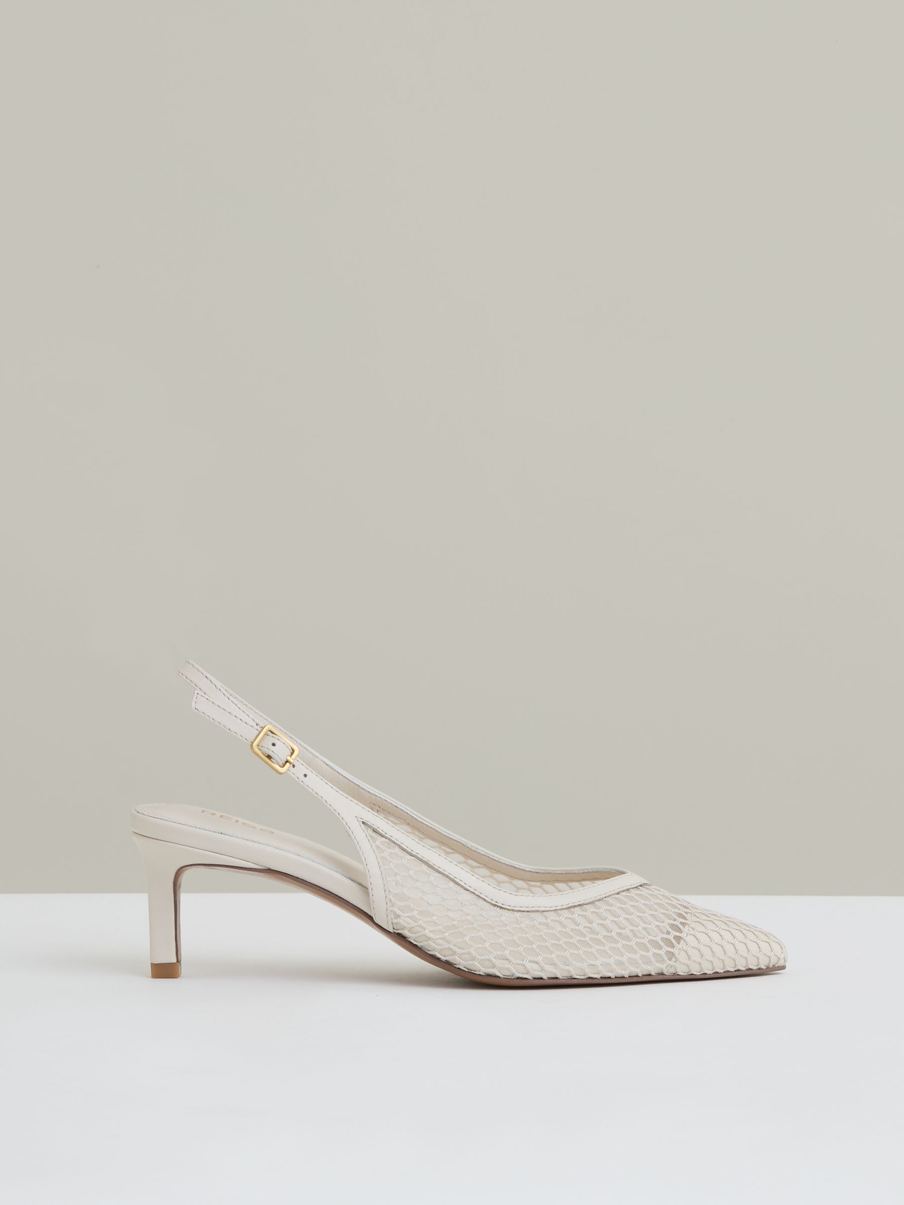 Mesh Slingback Heels in White