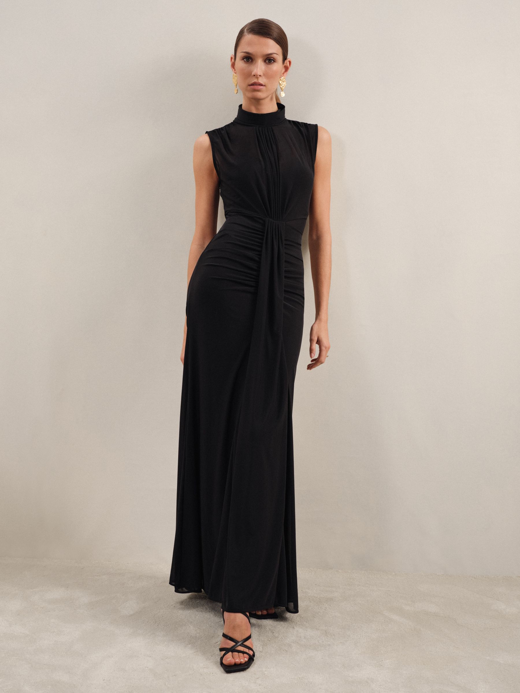 Ruched Sleeveless Maxi Dress in Black