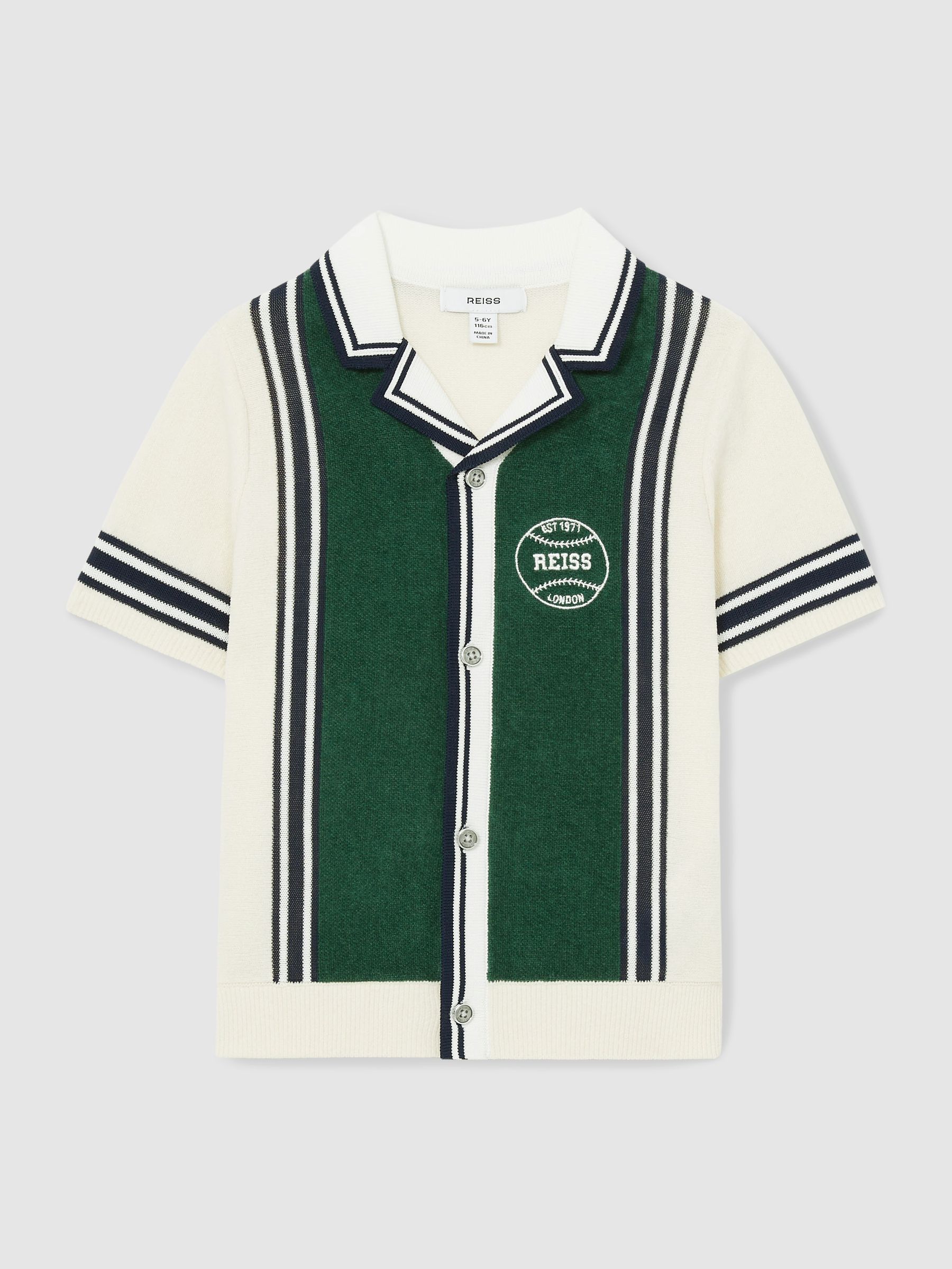 13-14 yrs Cotton Colour-Block Varsity Shirt in Green/Off White