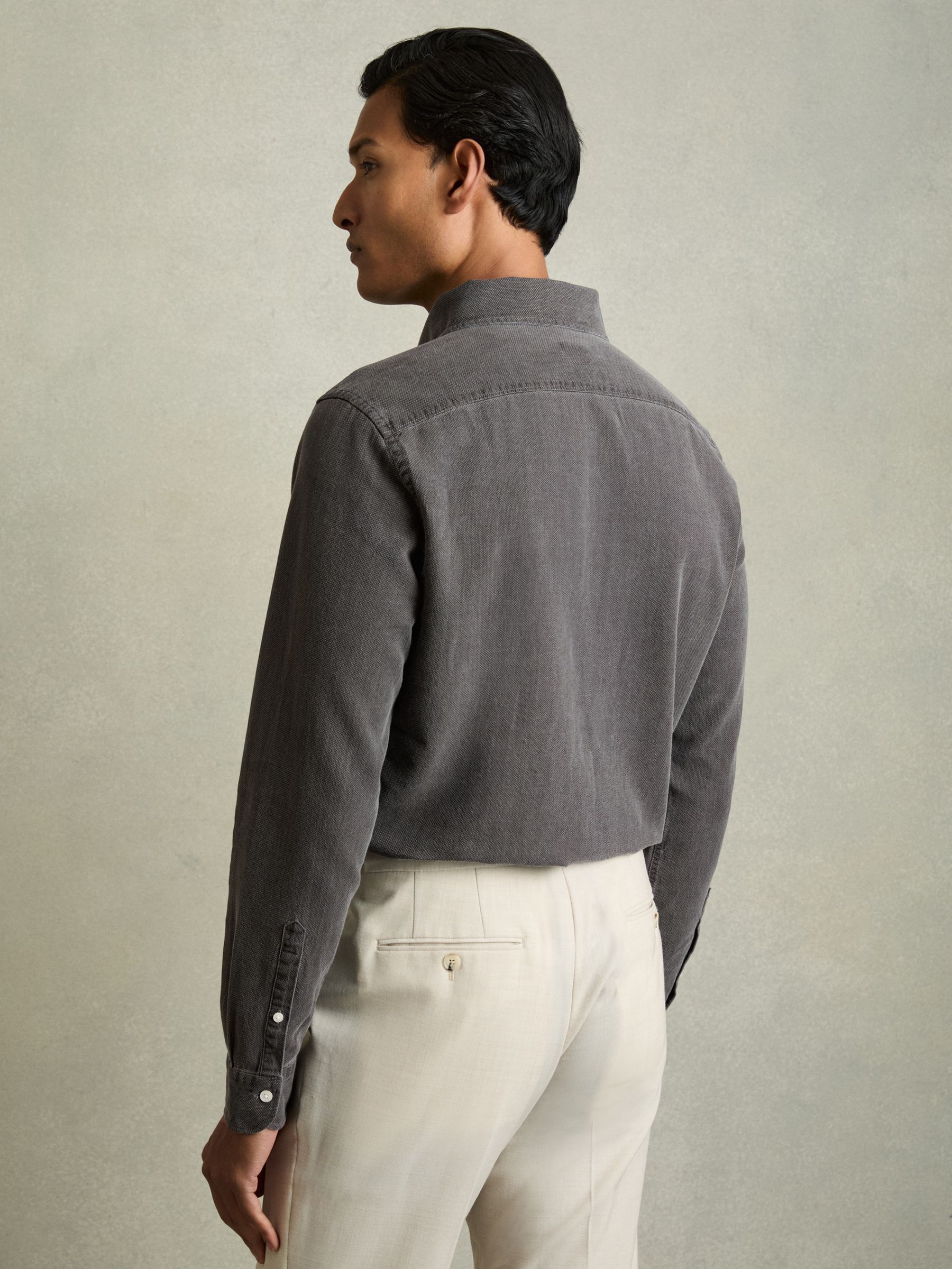 Denim Piqué Button-Through Shirt in Washed Black