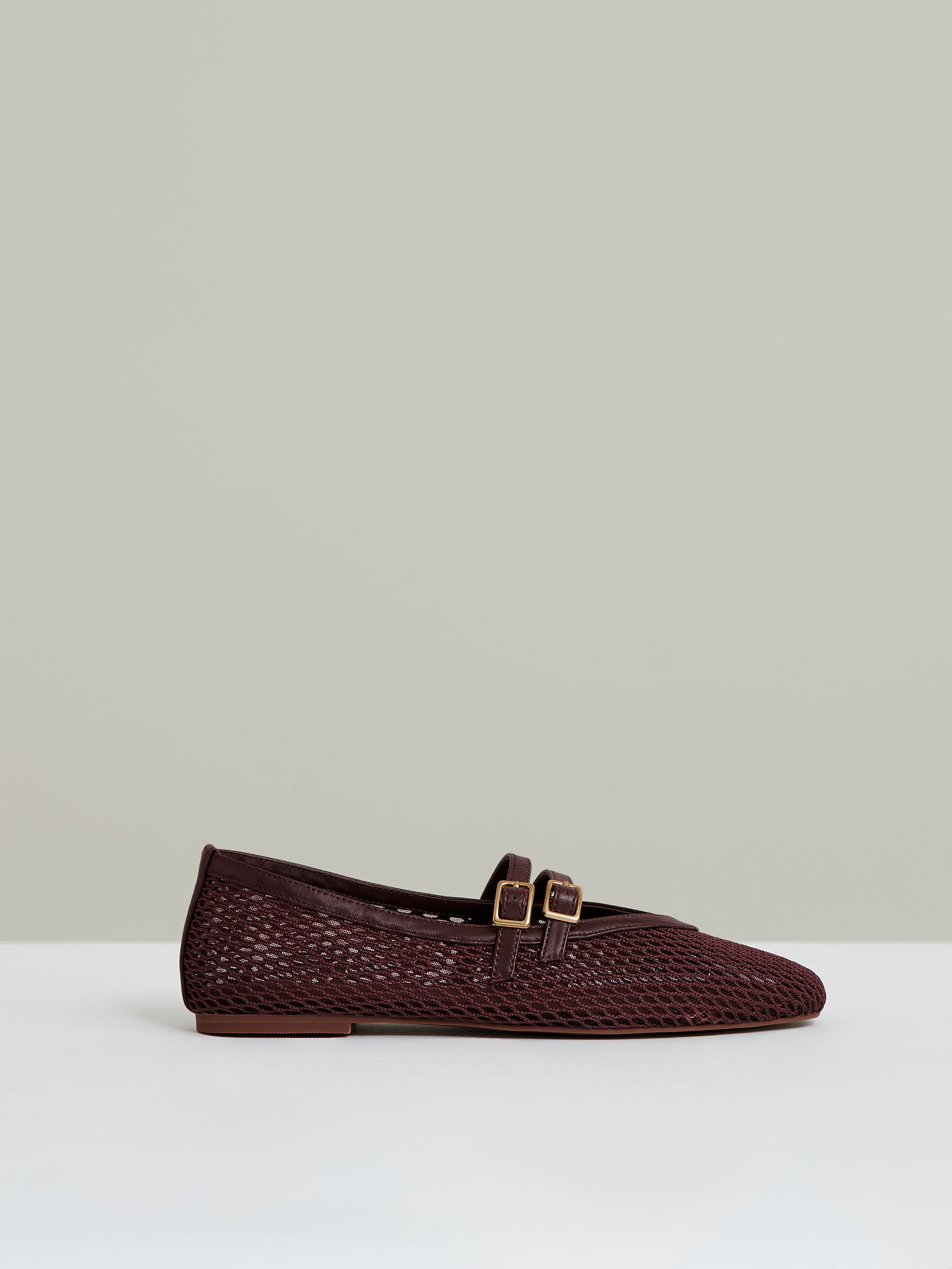 Mesh Double-Strap Ballet Flats in Oxblood