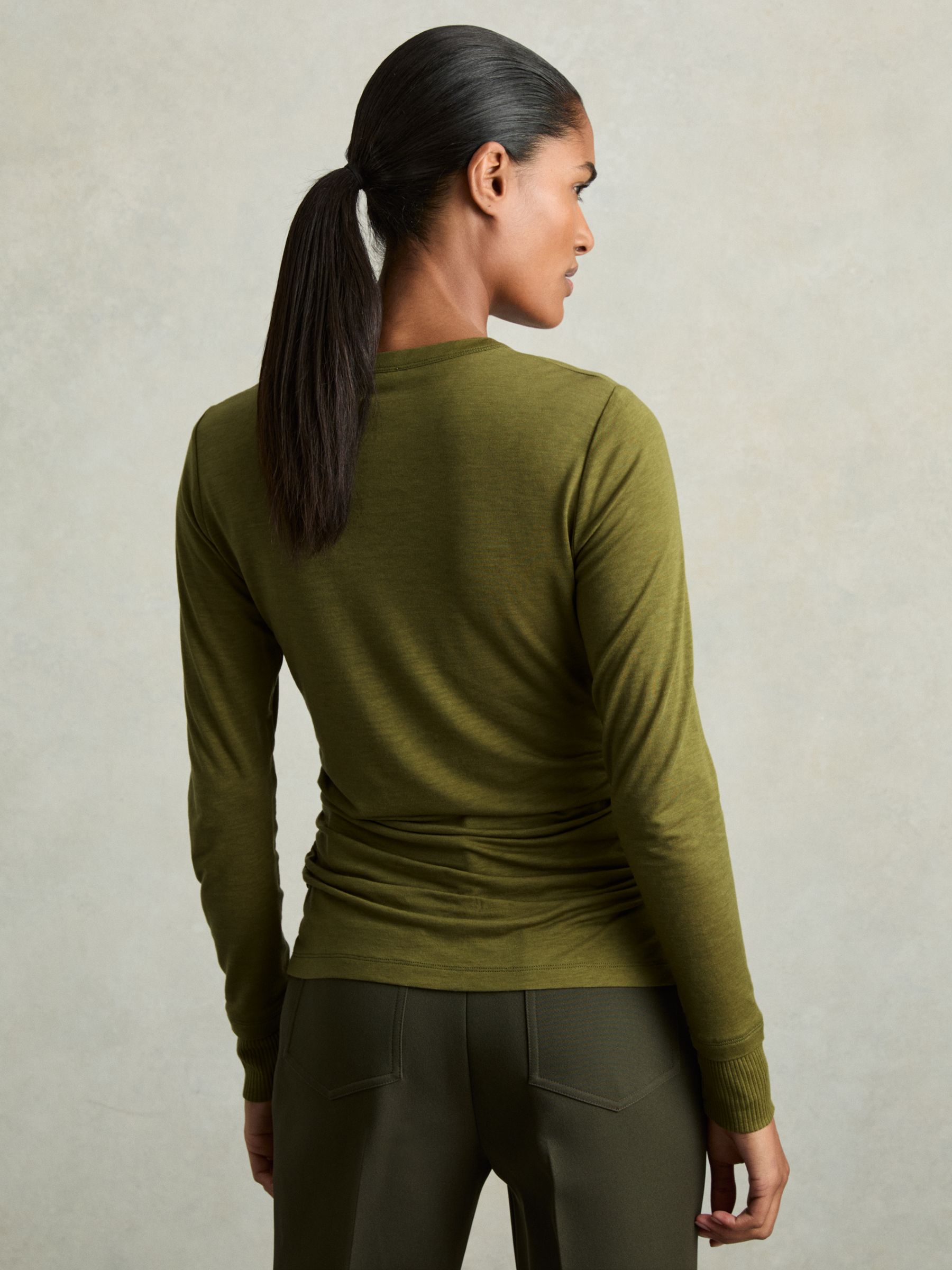 Ruched Side Crew-Neck Top in Green