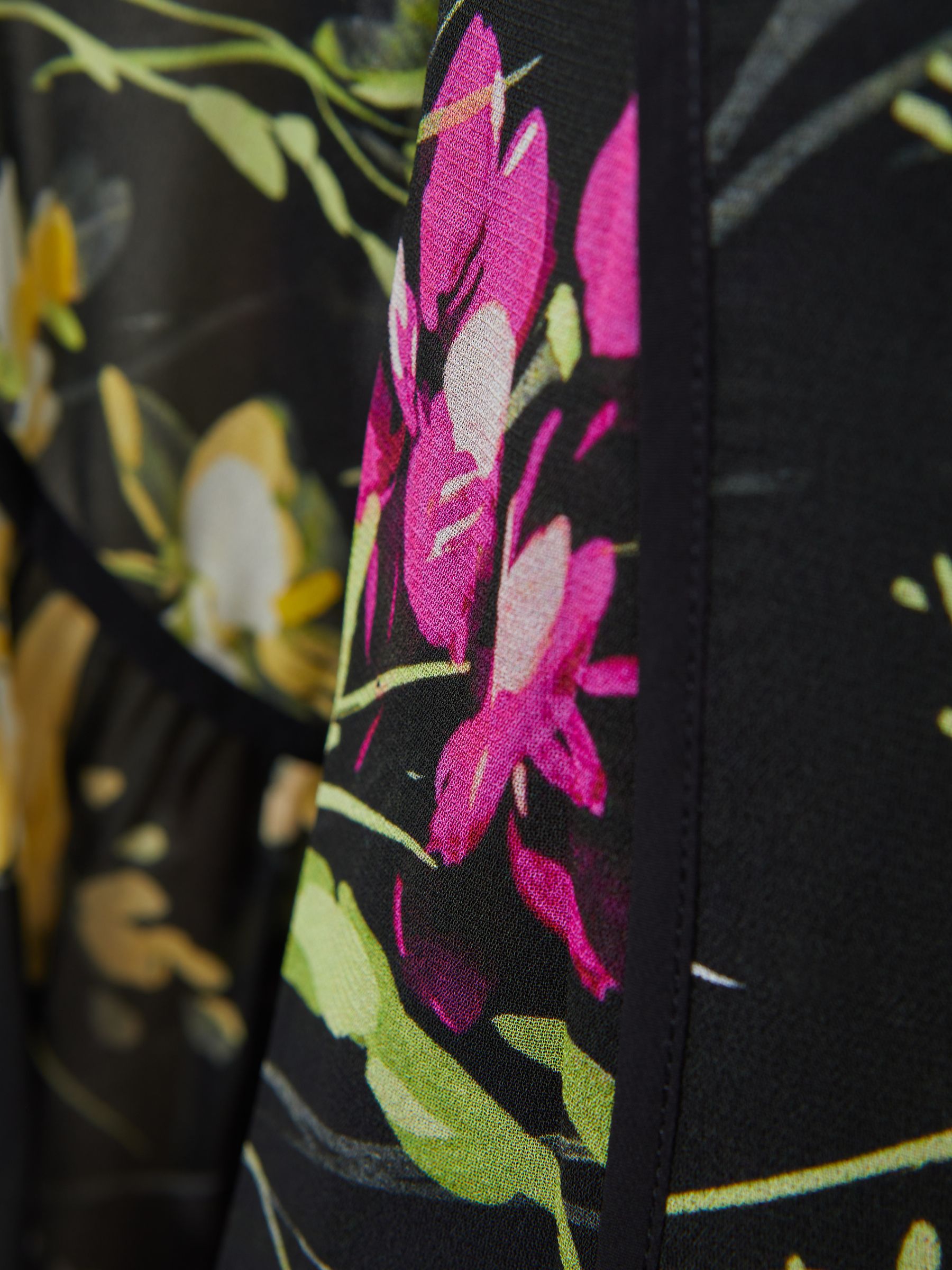 Florere Sheer Floral Tie Neck Blouse in Black