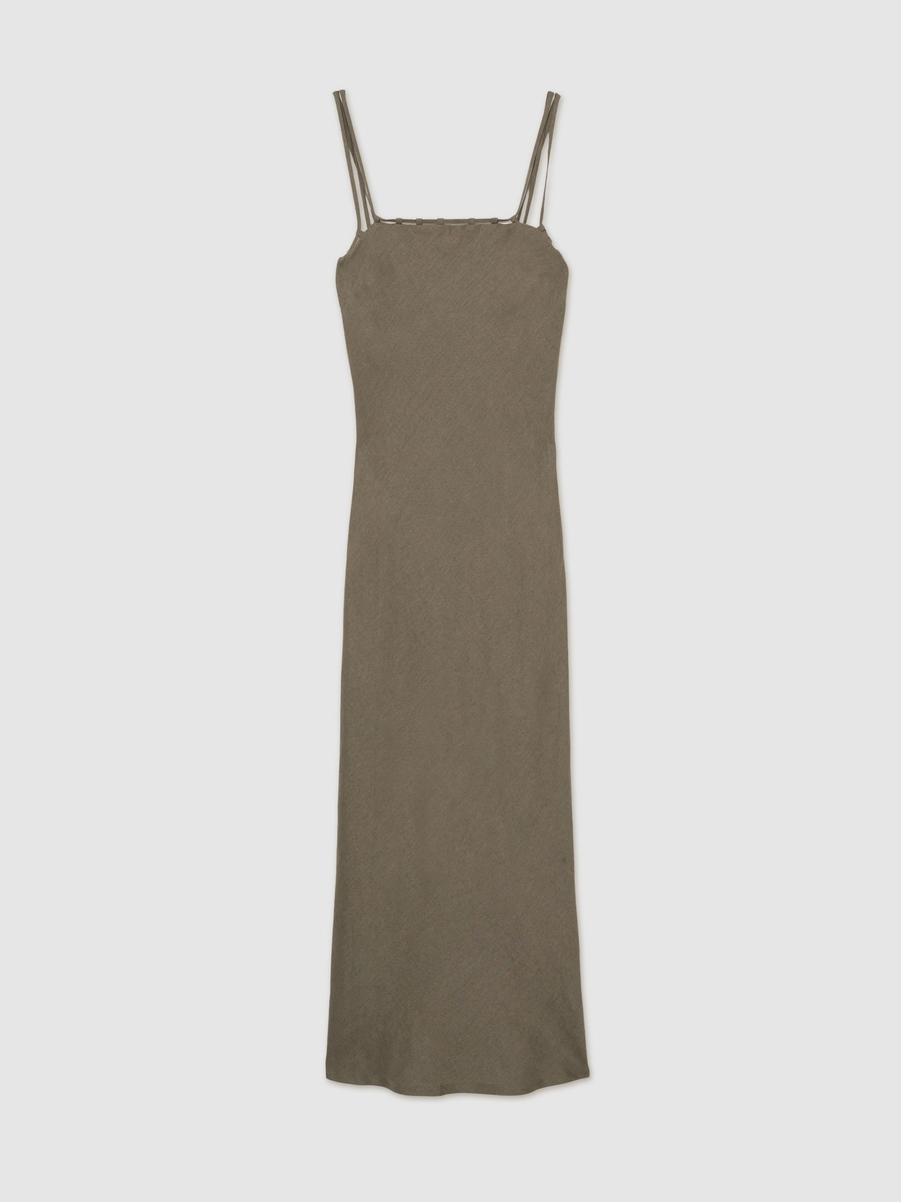Linen Double-Strap Slip Dress in Khaki