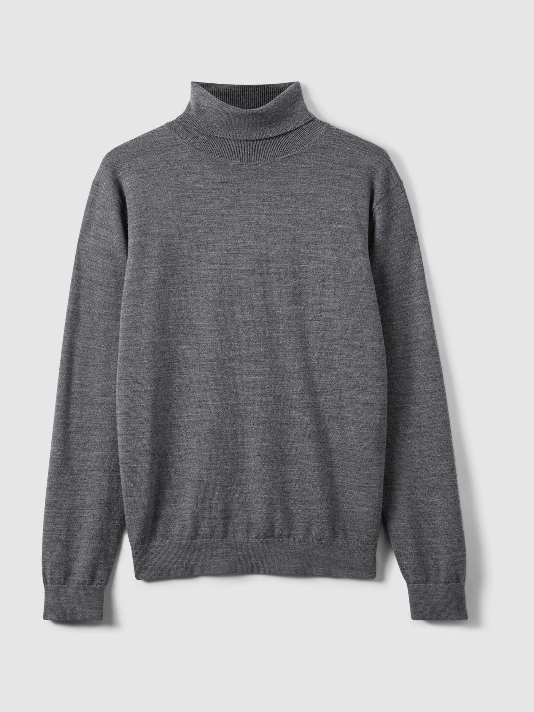 Slim Fit Merino Wool Roll Neck Jumper in Derby Grey Marl