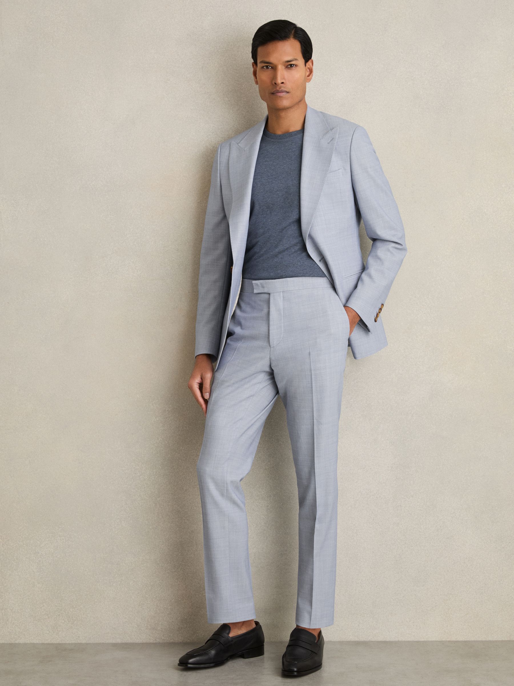 Single-Breasted Textured Blazer Slim-Fit With Wool in Soft Blue