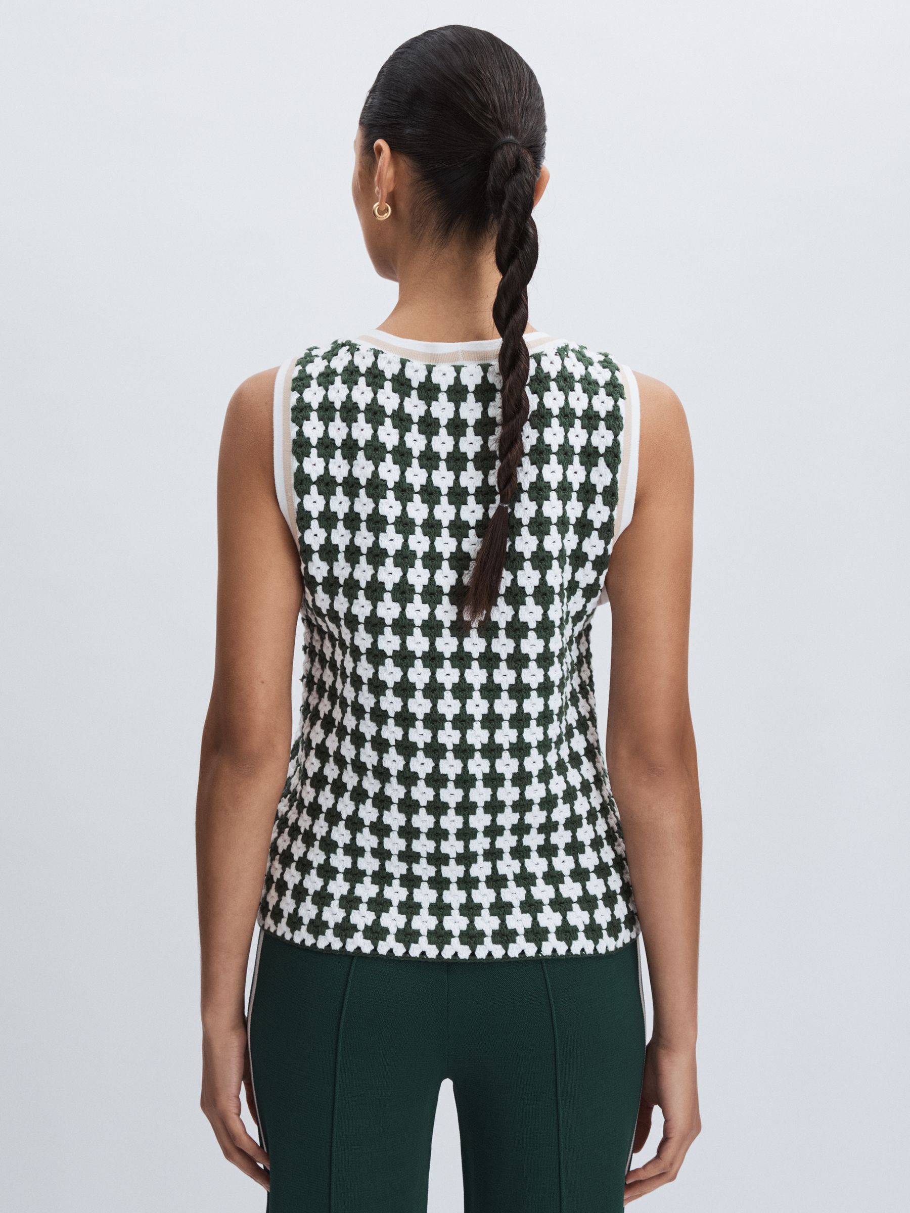 Crochet Button Through 100% Cotton Vest in Green