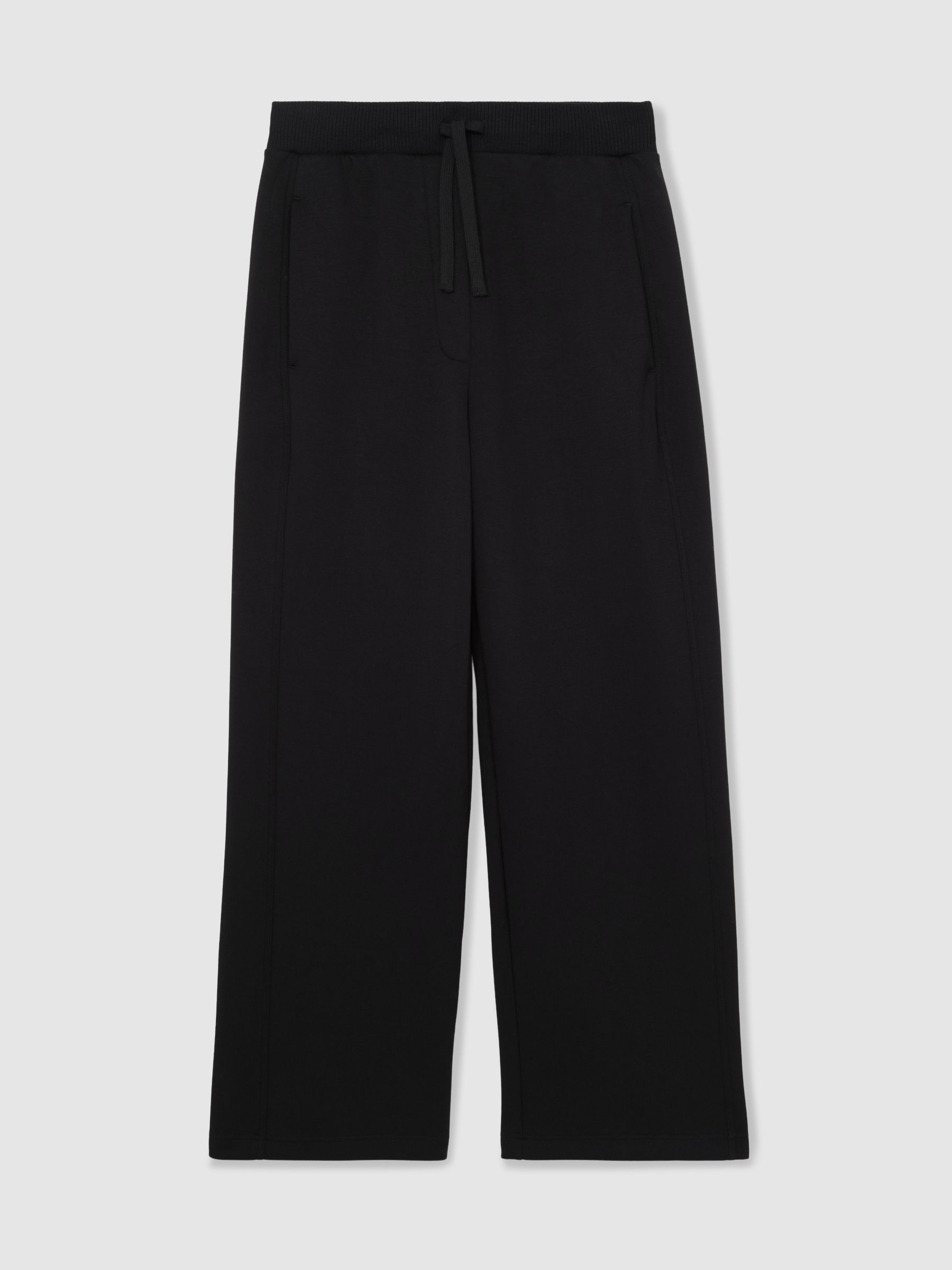 Petite Wide-Leg Interlock Drawstring Joggers in Black
