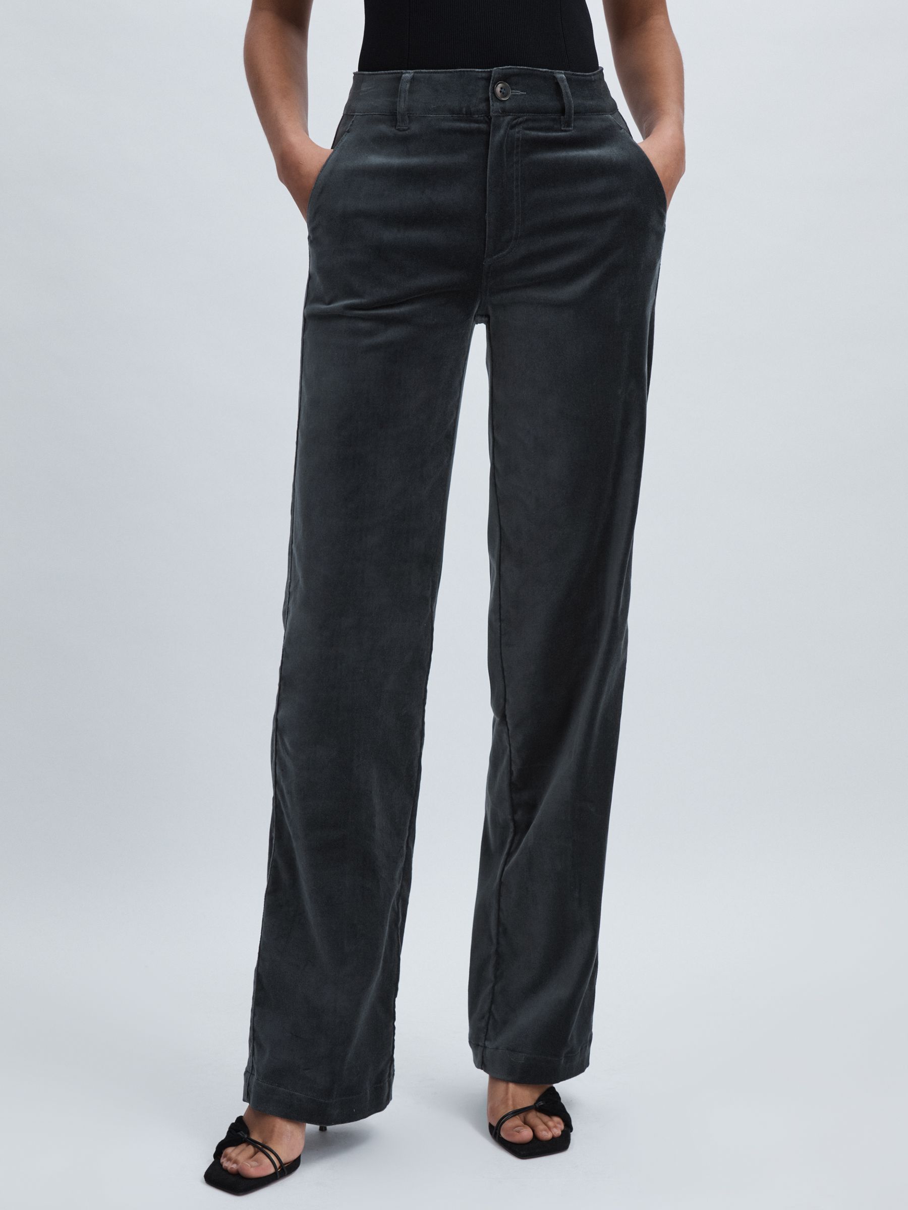 Paige Velvet Wide-Leg Trousers in Calico Blue