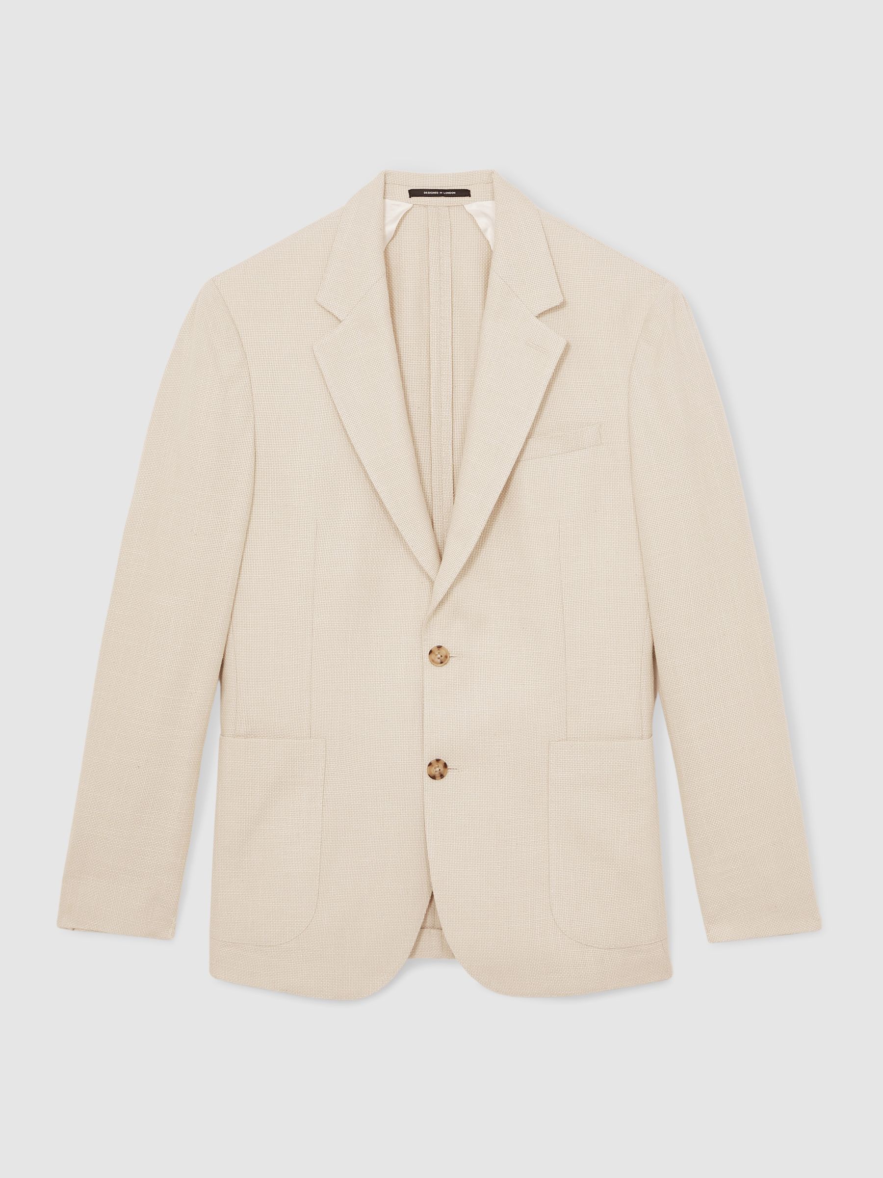 Slim Fit Single Breasted Textured Blazer with Cotton in Stone