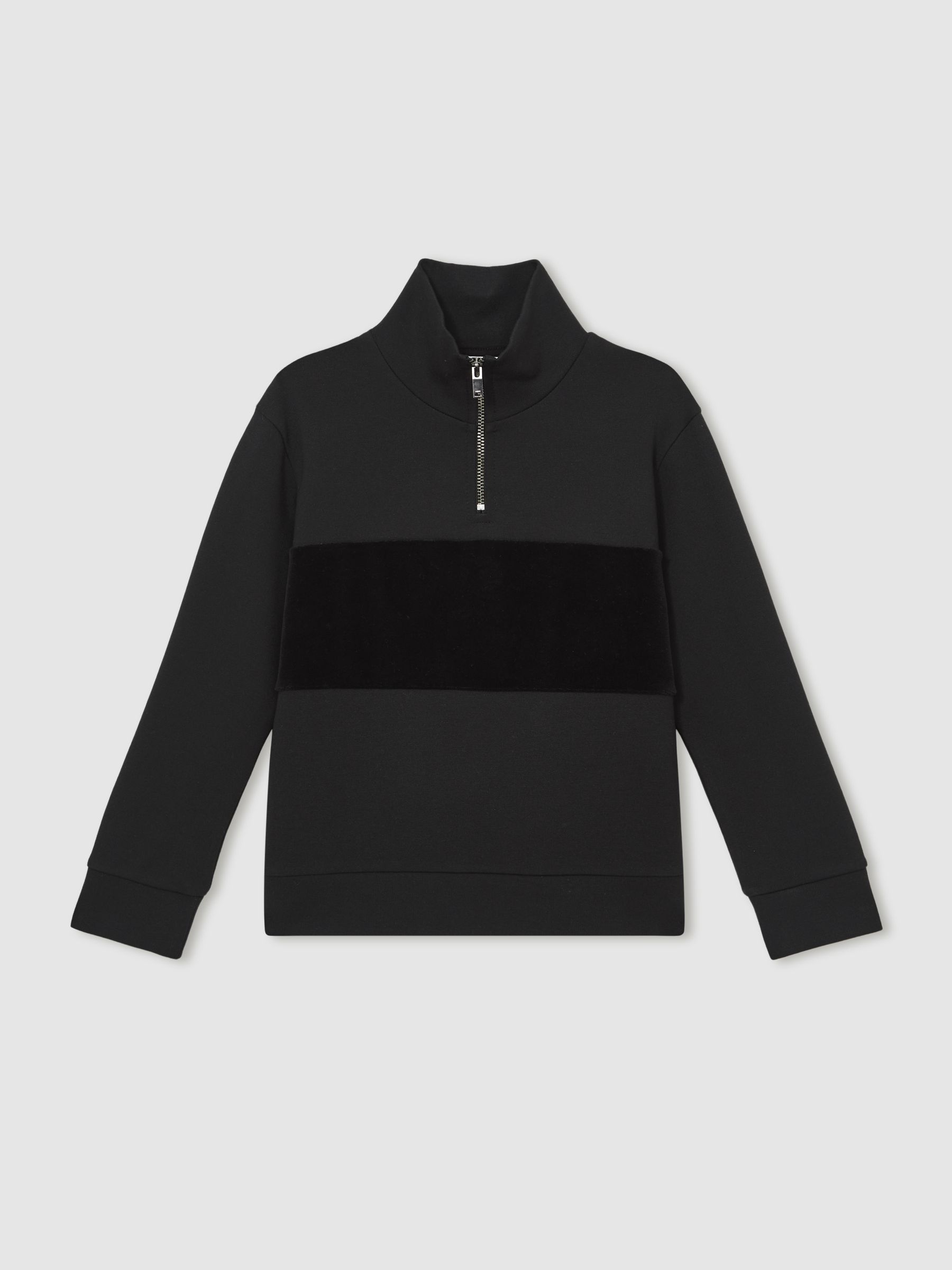 13-14 yrs Slim Fit Half-Zip Funnel Neck Velour Sweatshirt in Black