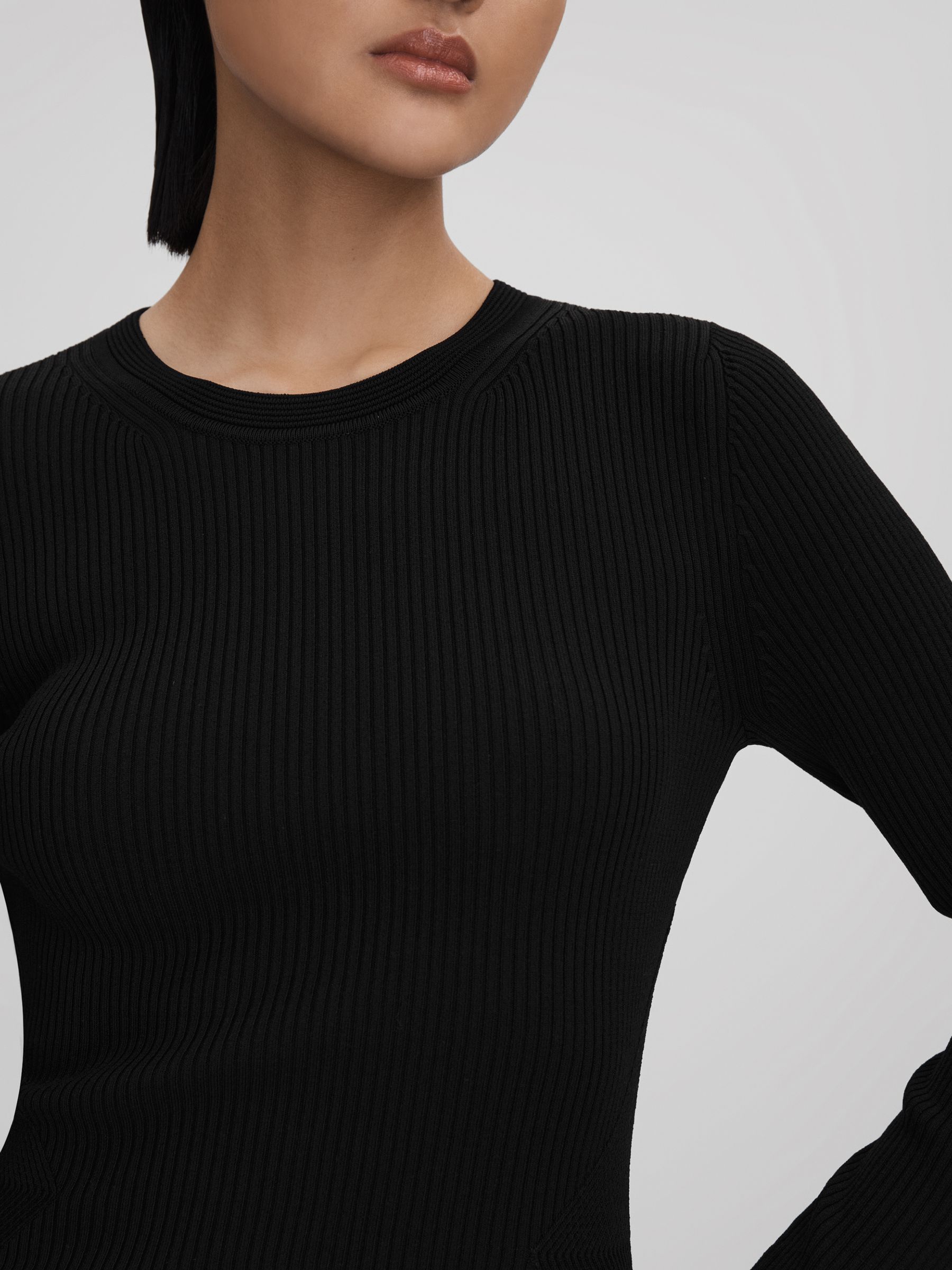 Knitted Sheer Flared Mini Dress in Black