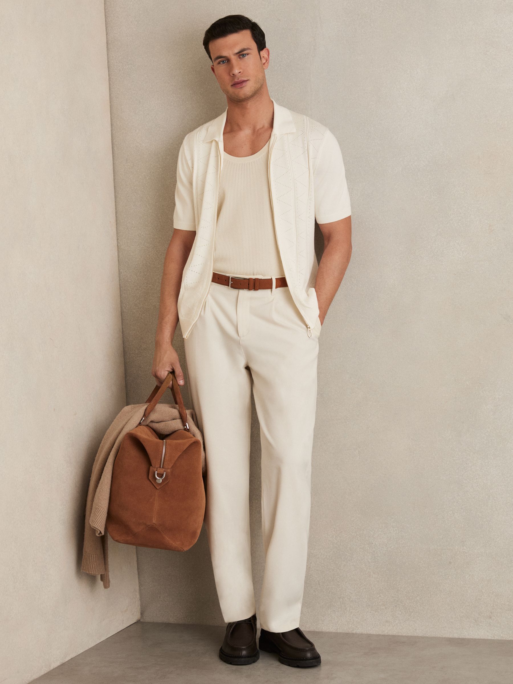 Pointelle-Knit Zip-Through Shirt in White