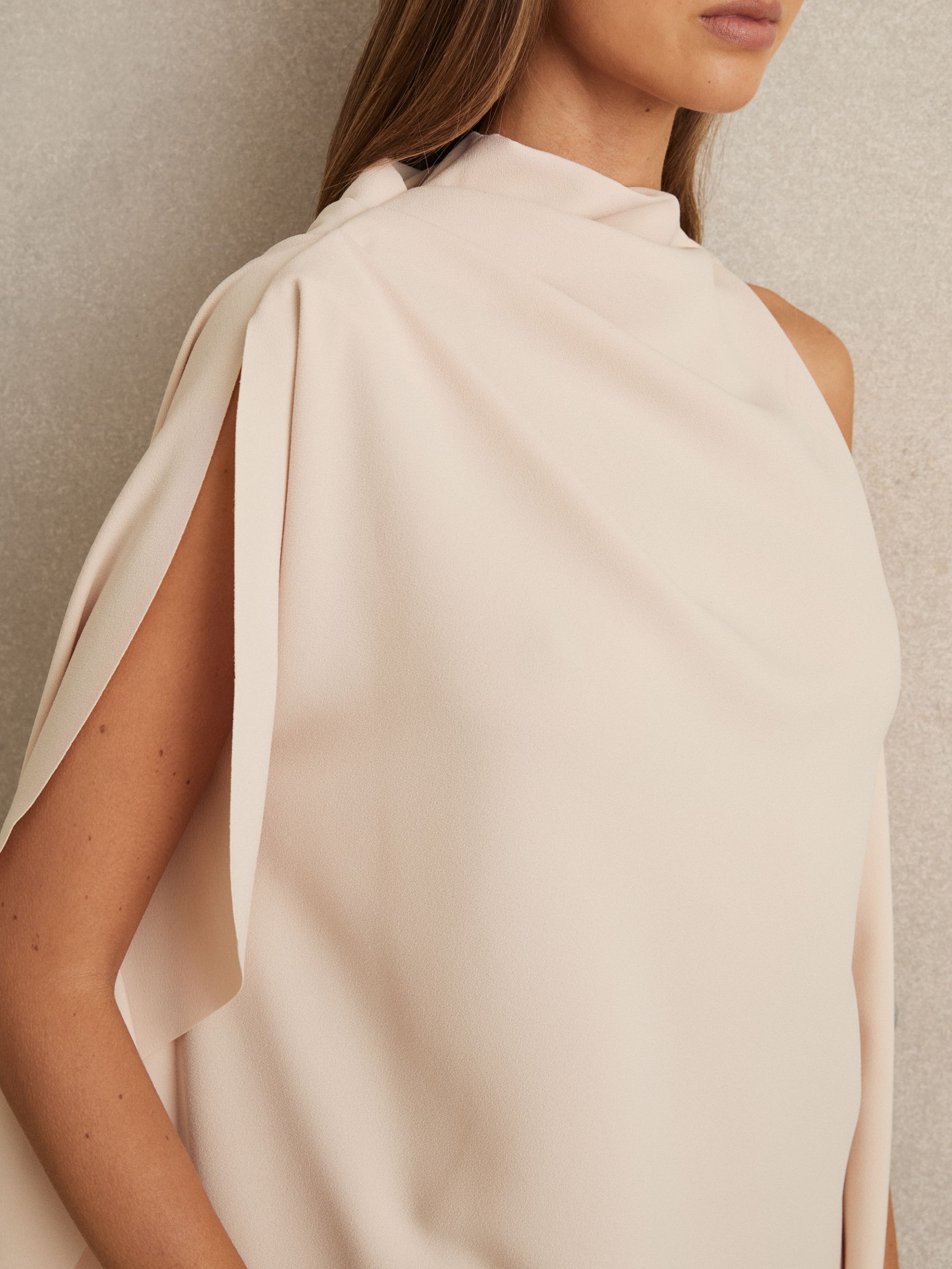 One Shoulder Draped Mini Dress in Pale Pink