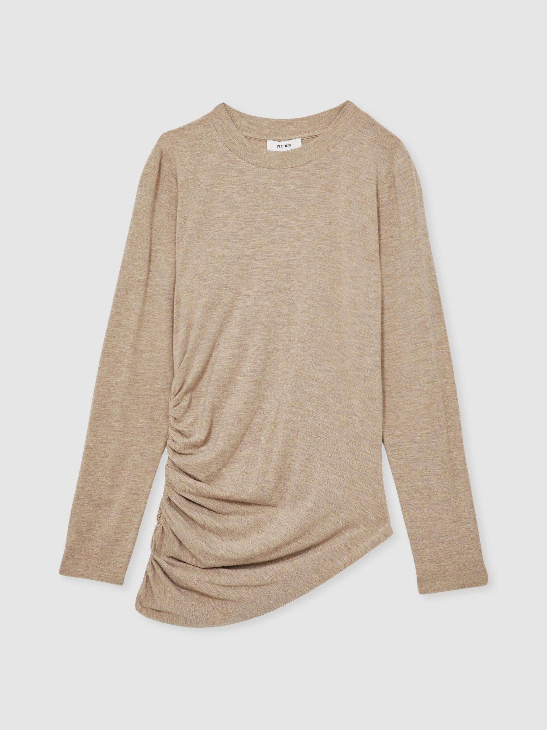Asymmetric Ruched Top With Wool in Neutral