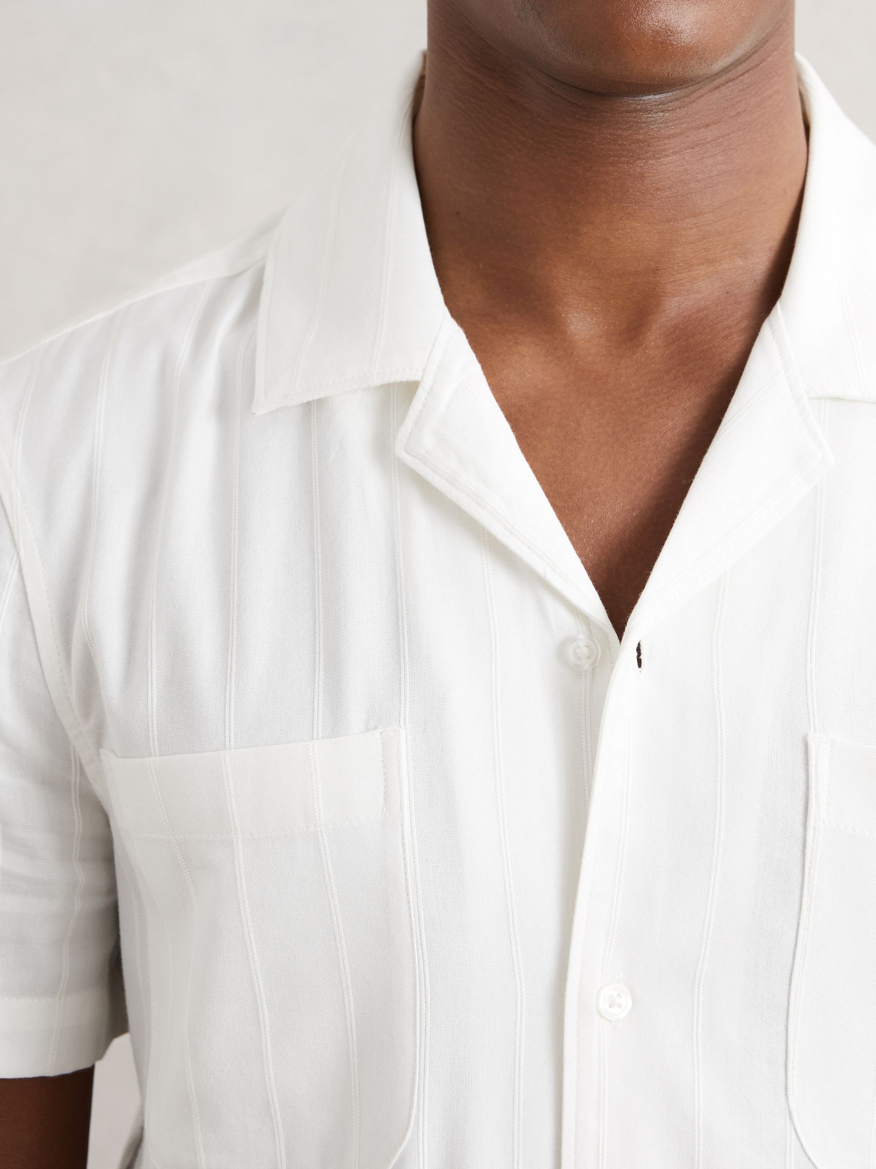 Paige Tonal-Stripe Cuban-Collar Shirt in Ivory