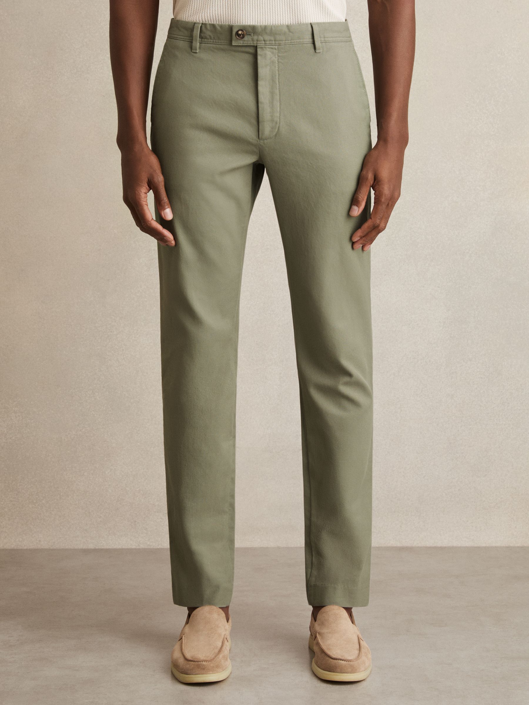 Cotton-Piqué Slim-Fit Chinos in Khaki Green