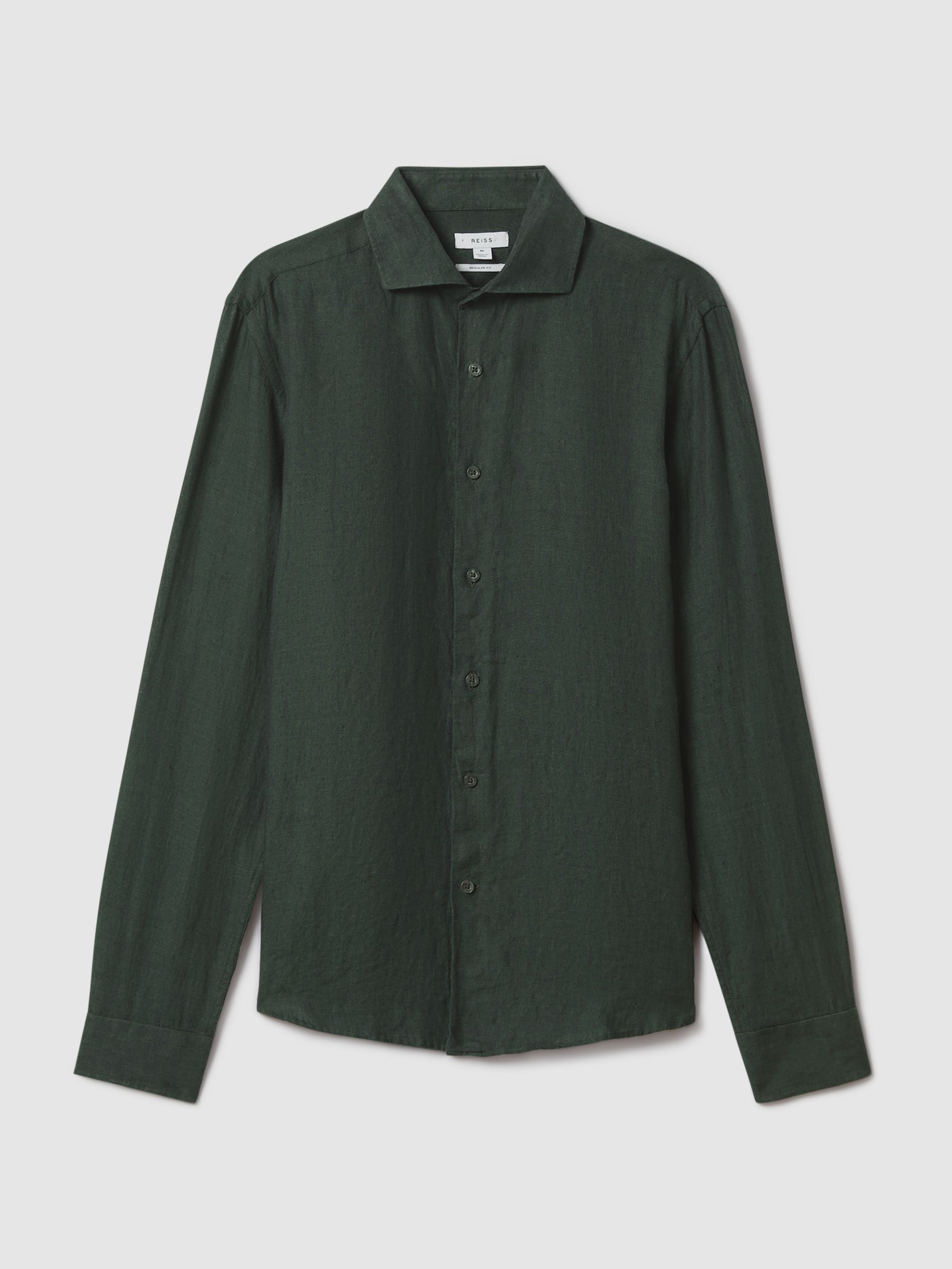 Linen Button-Through Shirt in Dark Green