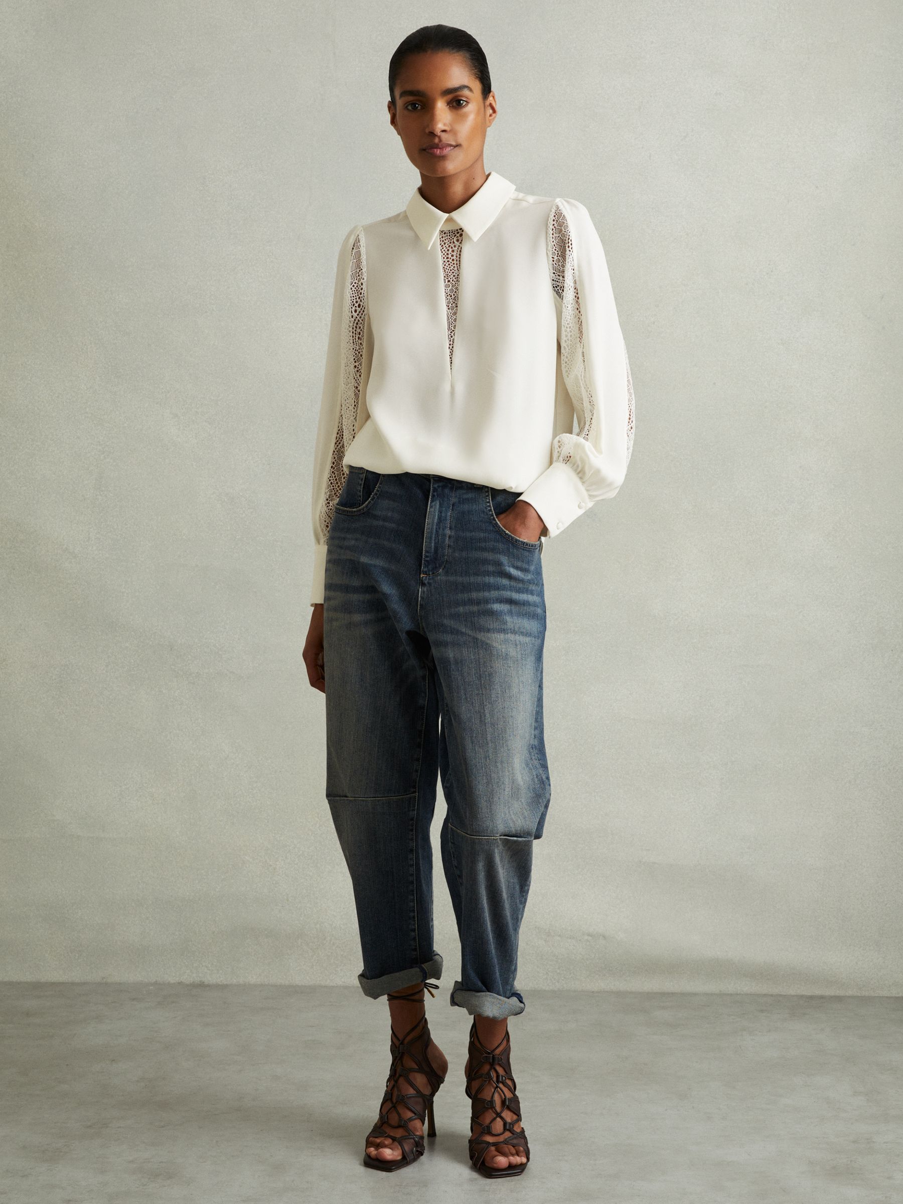 Lace Insert Blouse in Cream