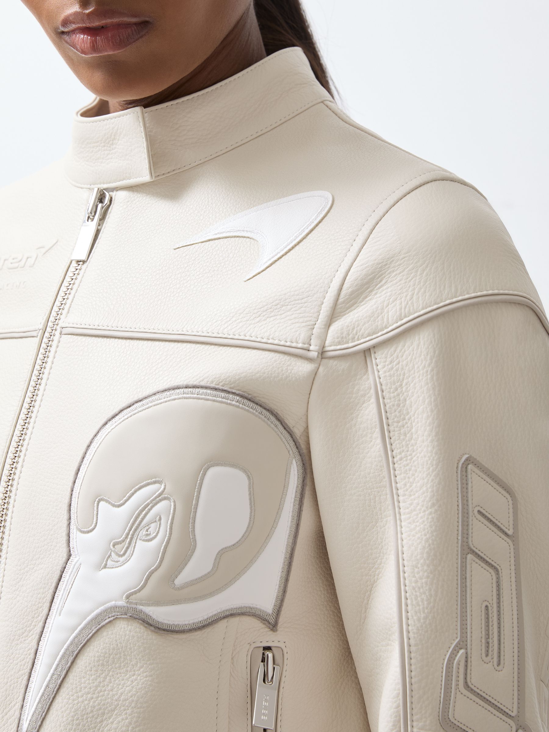 McLaren F1 Team Leather Biker Jacket in Off White