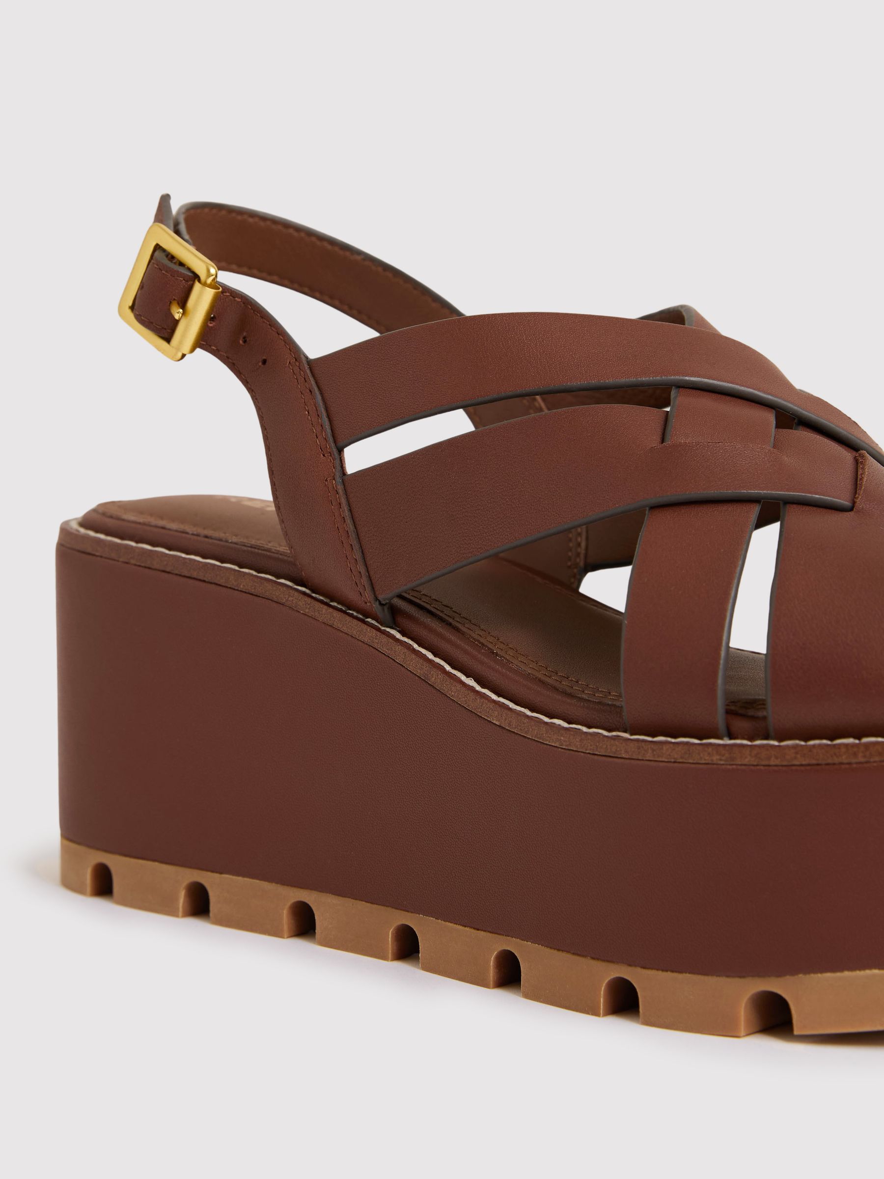 Leather Wedge Platform Sandals in Tan