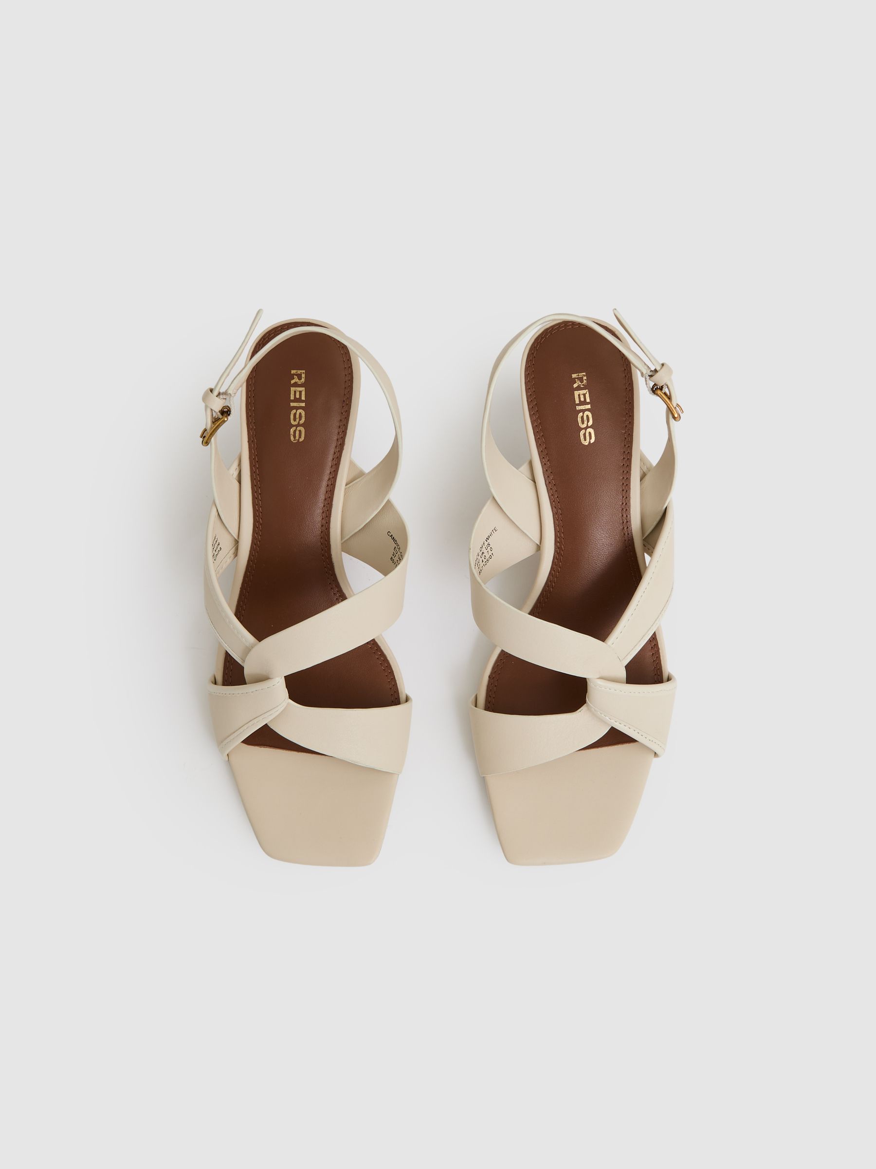 Leather Link-Strap Low-Heel Sandals in Off White