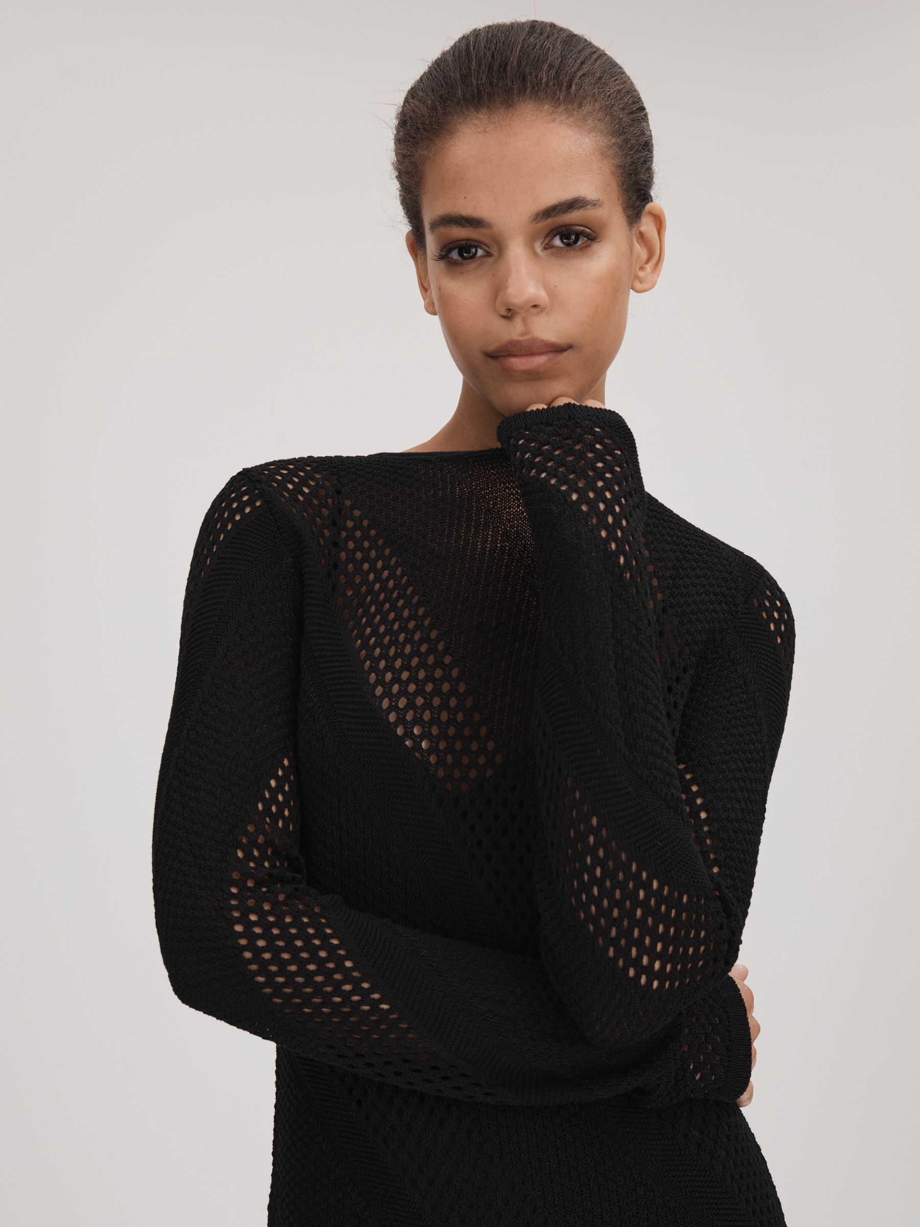 Florere Crochet Midi Dress in Black