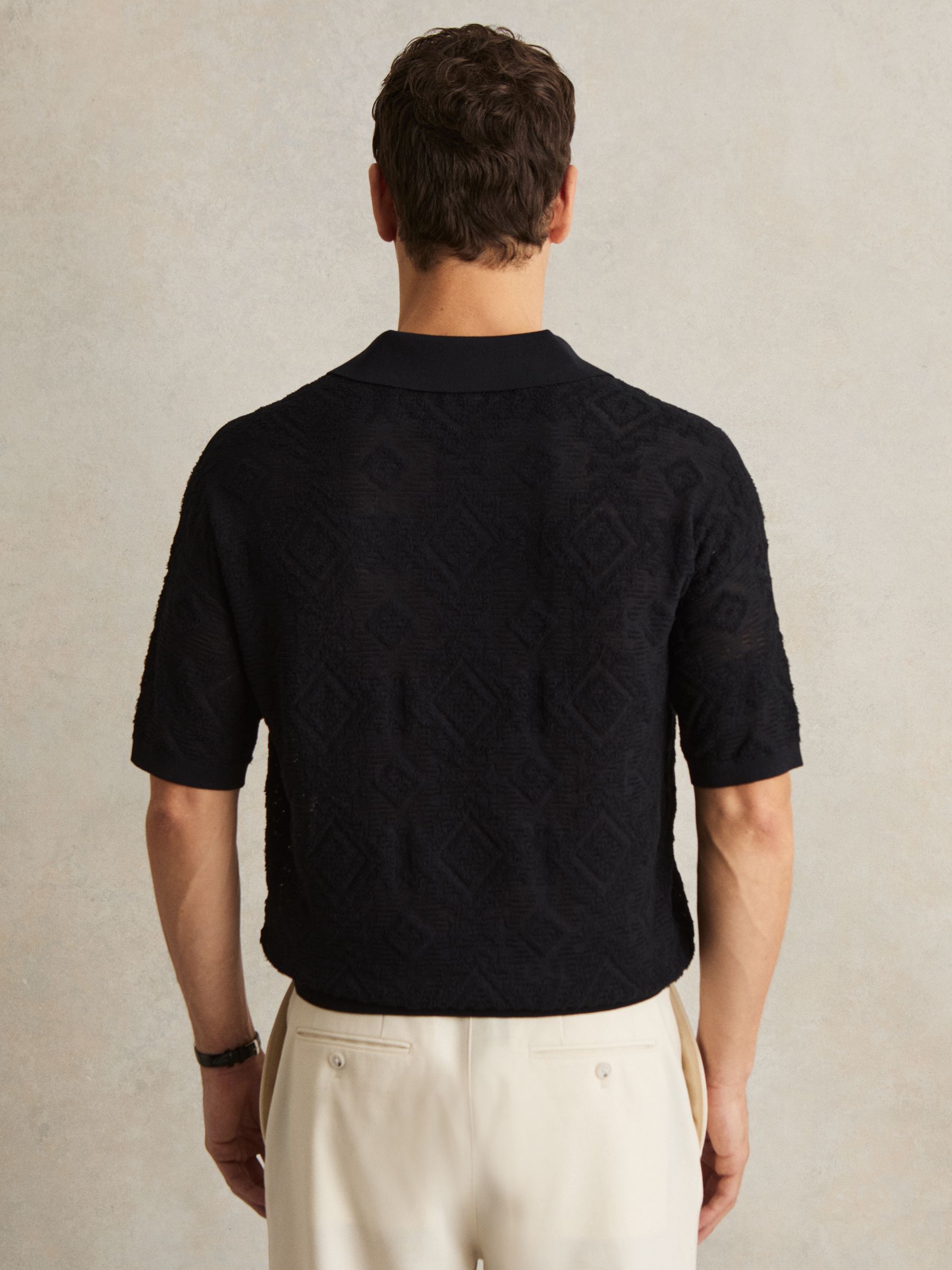 Jacquard Loop-Stitch Polo Shirt in Navy
