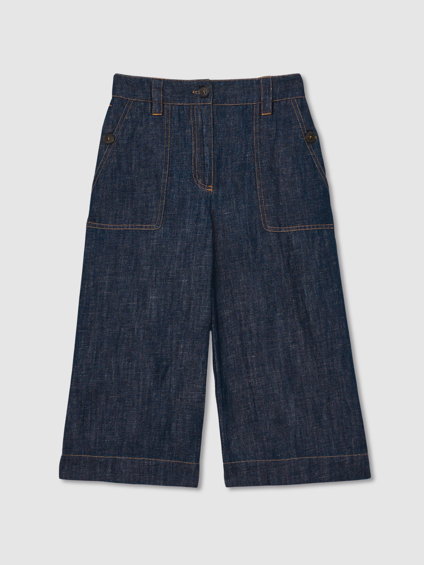 13-14 yrs Cotton-Linen Wide Leg Trousers in Indigo