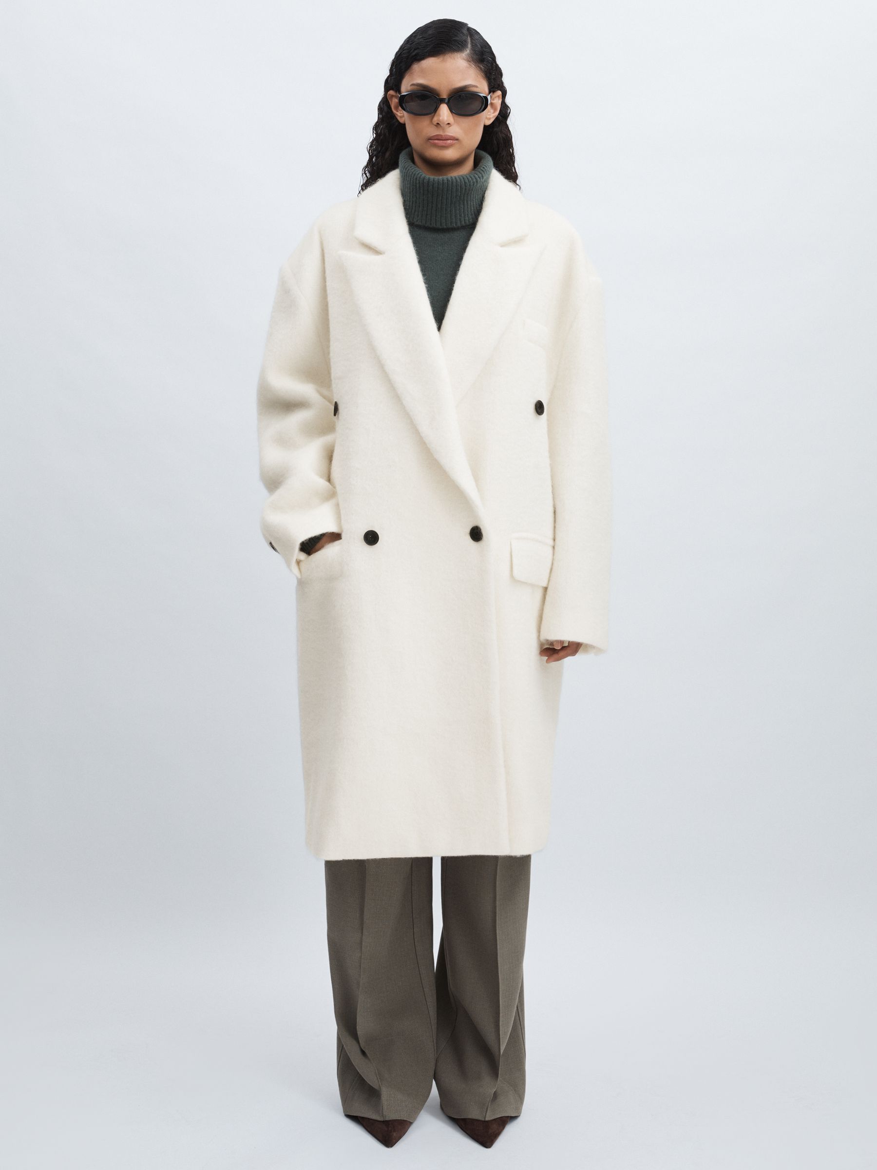 Meotine Double-Breasted Coat With Mohair in Cream
