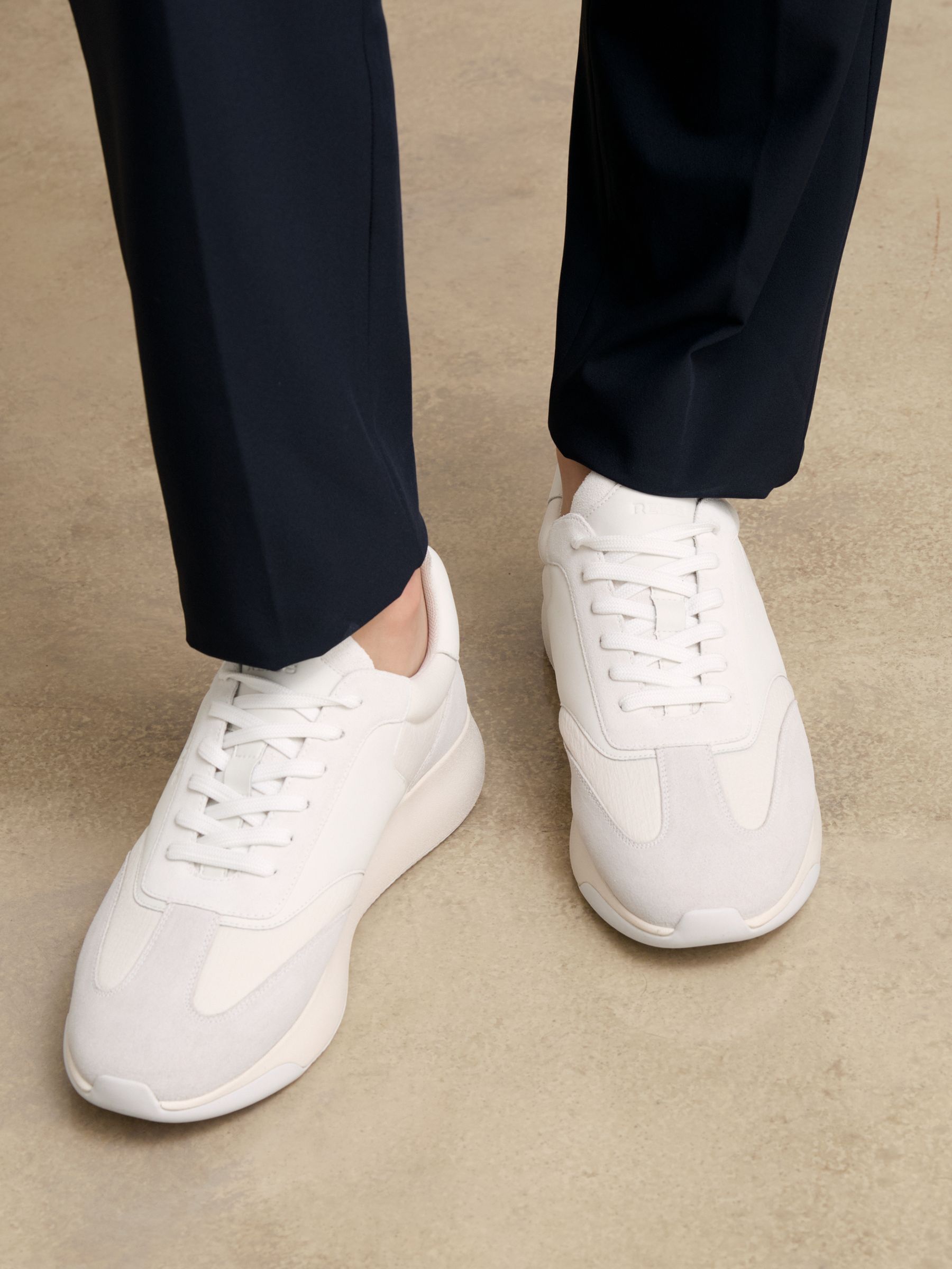 Bonded-Leather Suede Running Trainers in White