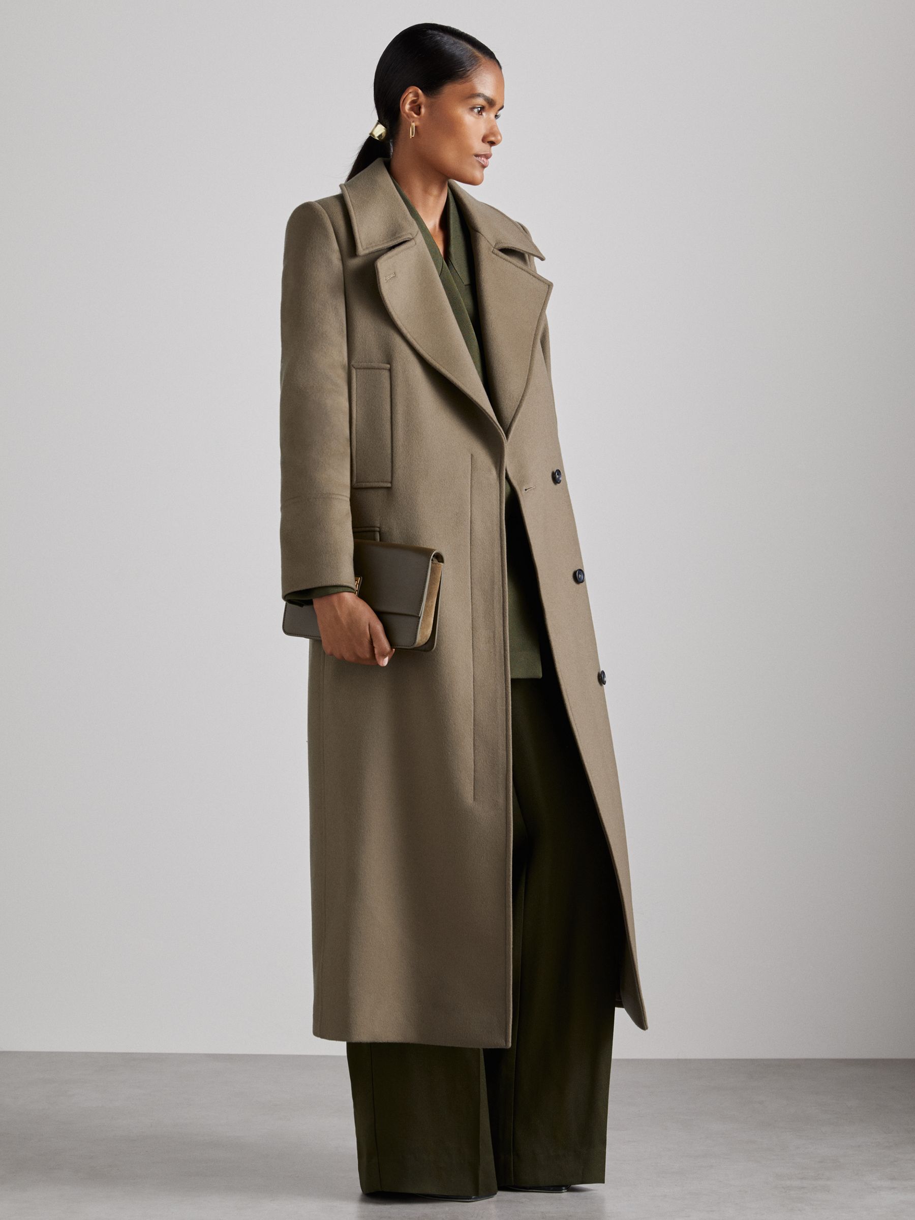 Atelier Wool-Blend Longline Coat in Khaki