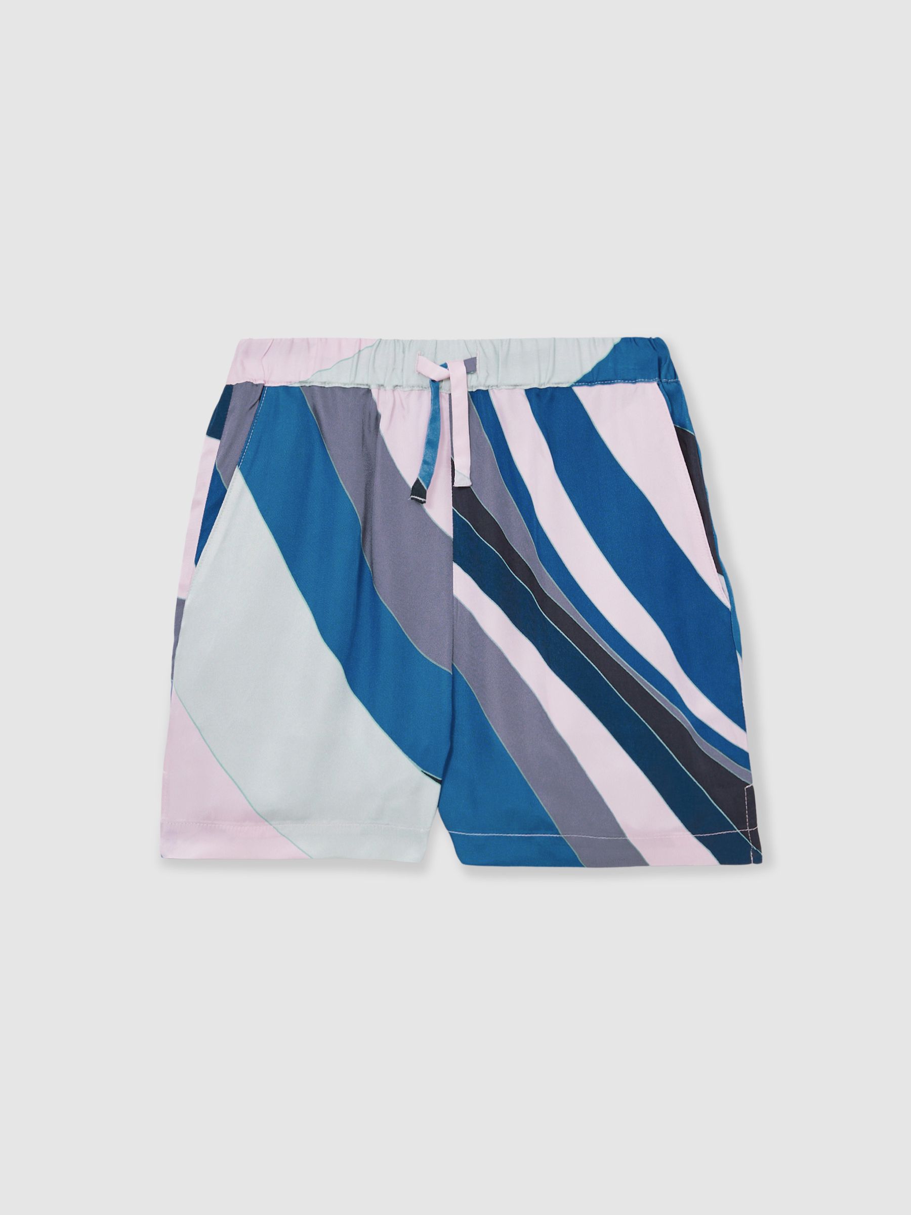 13-14 yrs Printed Drawstring-Waist Shorts in Blue Print