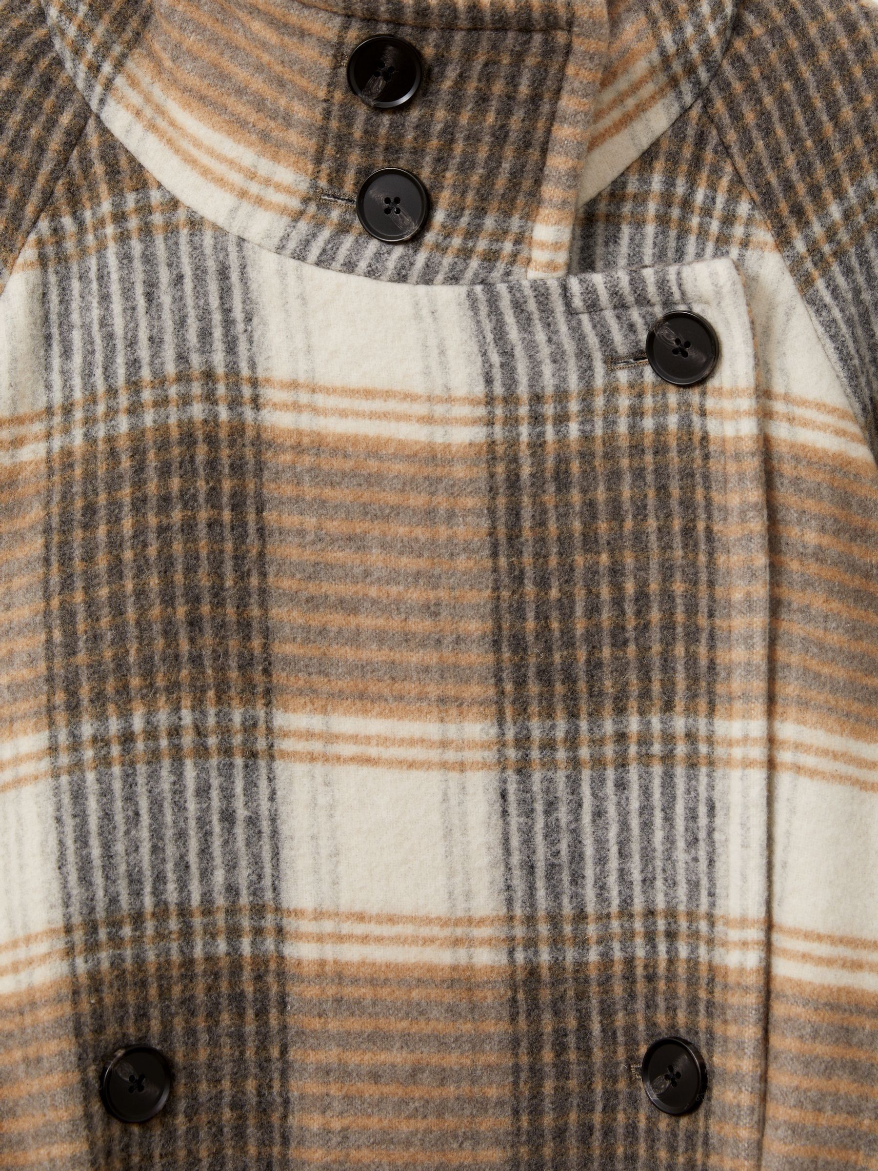 Wool Blend Check Double Breasted Coat in Neutral Check