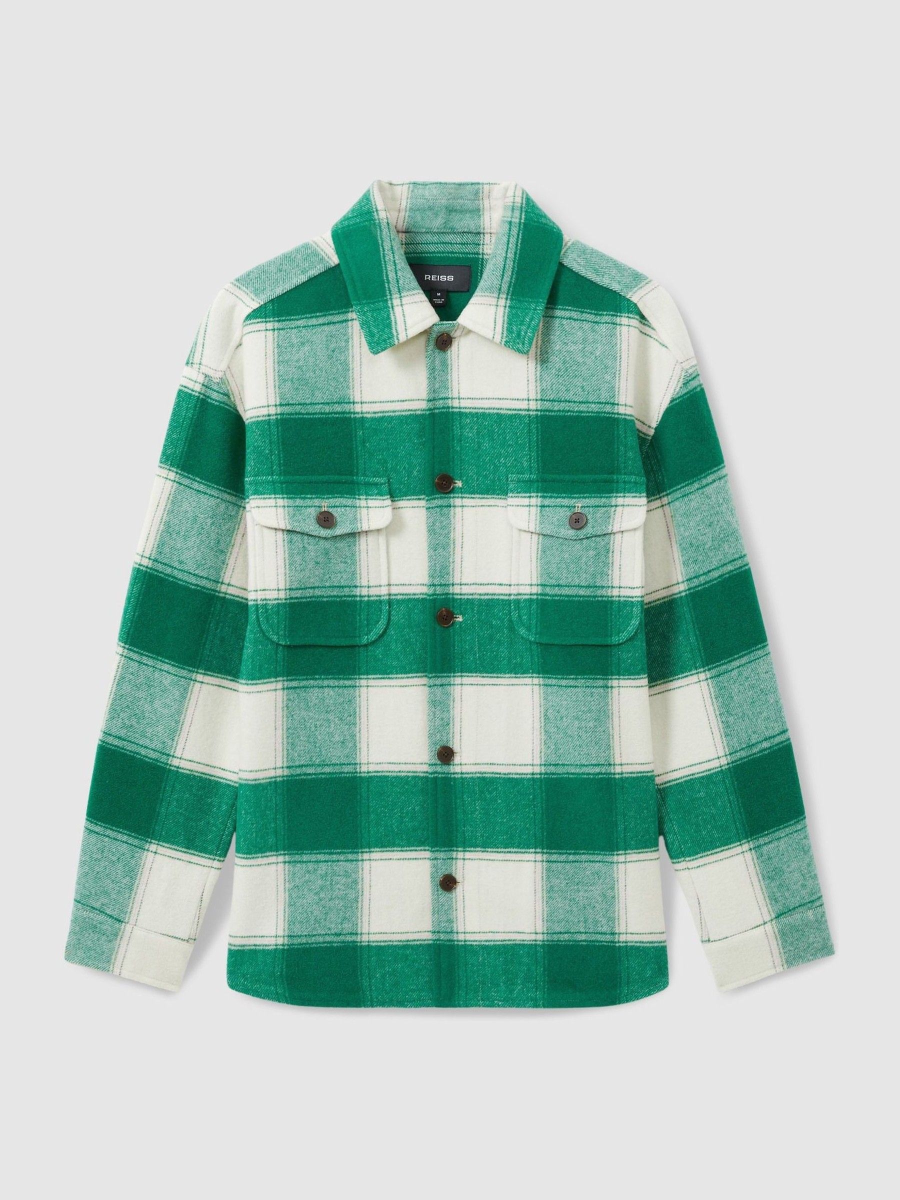 Wool Blend checked Overshirt in Green