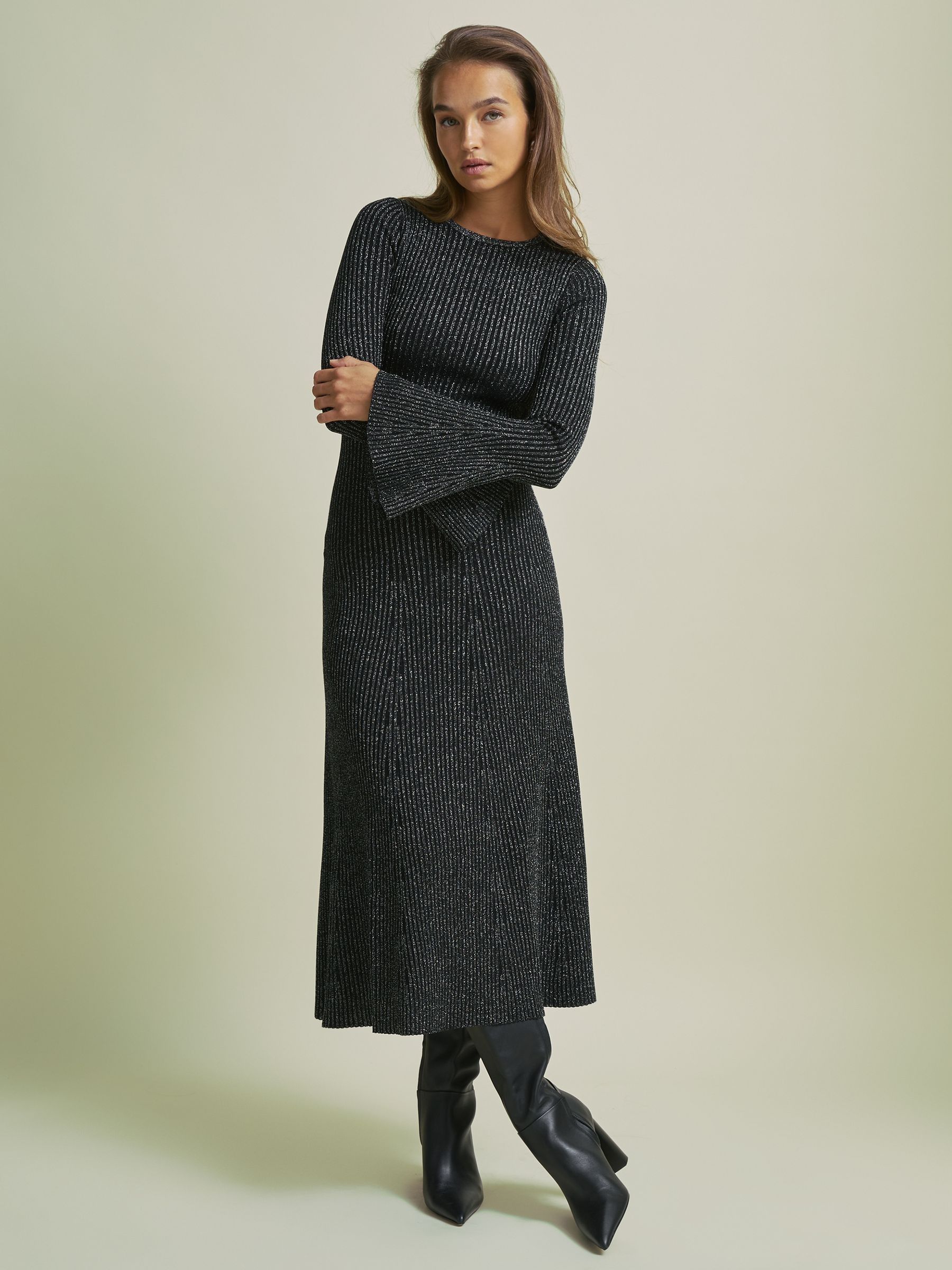 Florere Sheer Embellished Mini Dress in Gunmetal