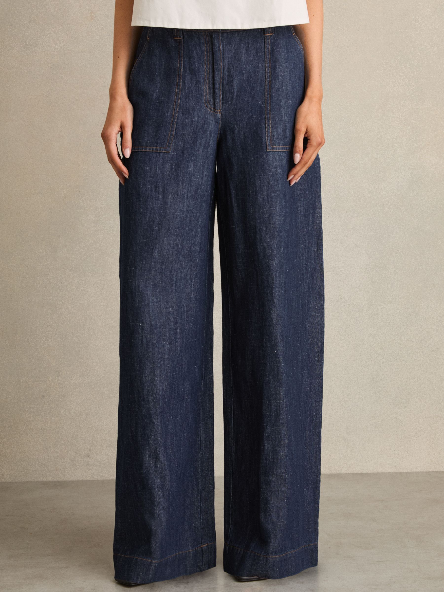Linen Wide Leg Trousers in Indigo