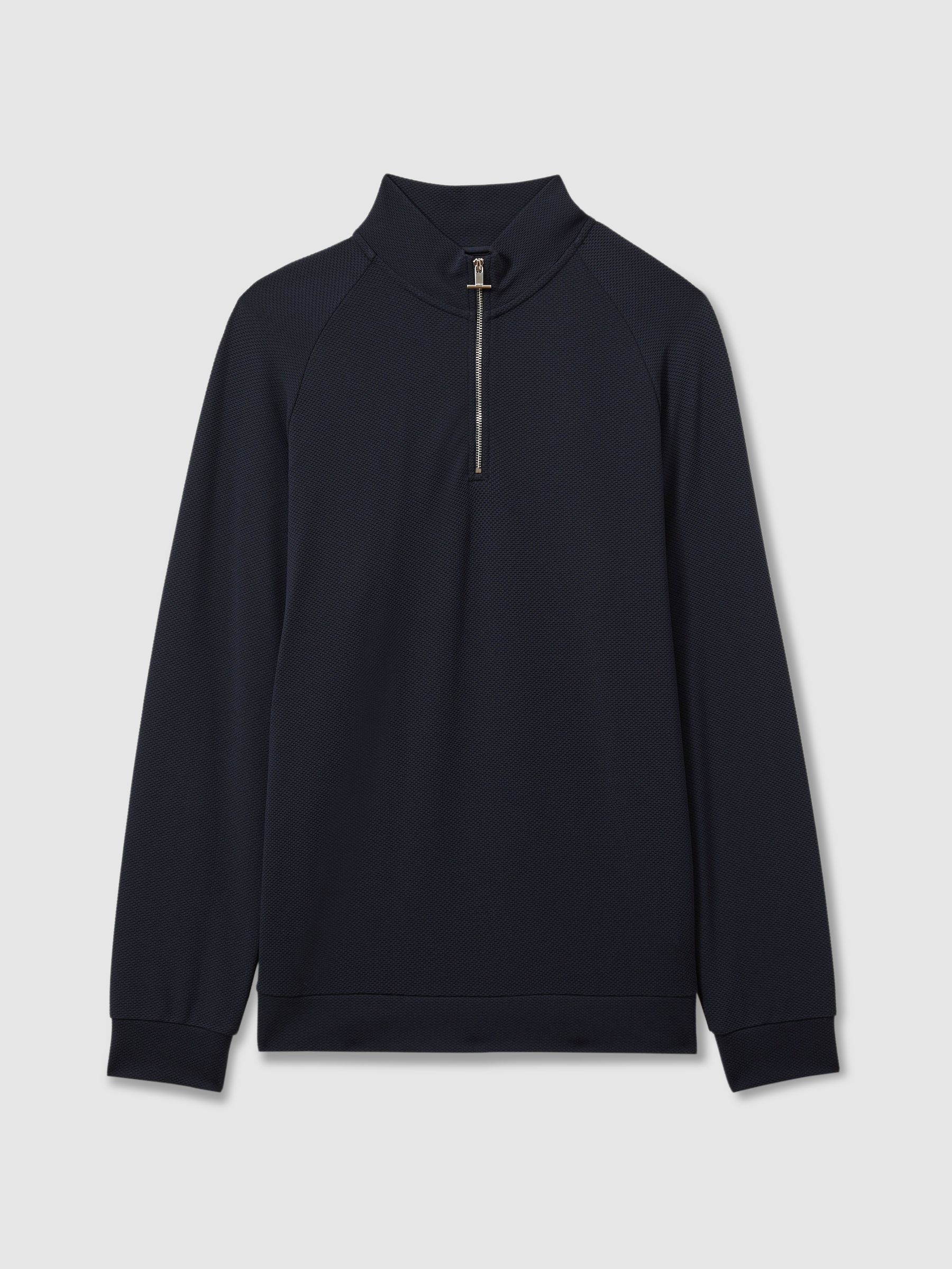 Textured Half-Zip Funnel-Neck Sweatshirt in Navy