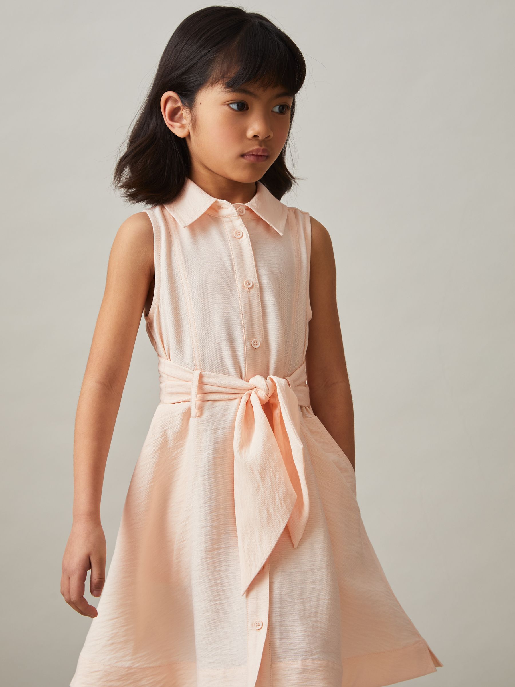 13-14 yrs Tie-Waist Collared Dress in Pink