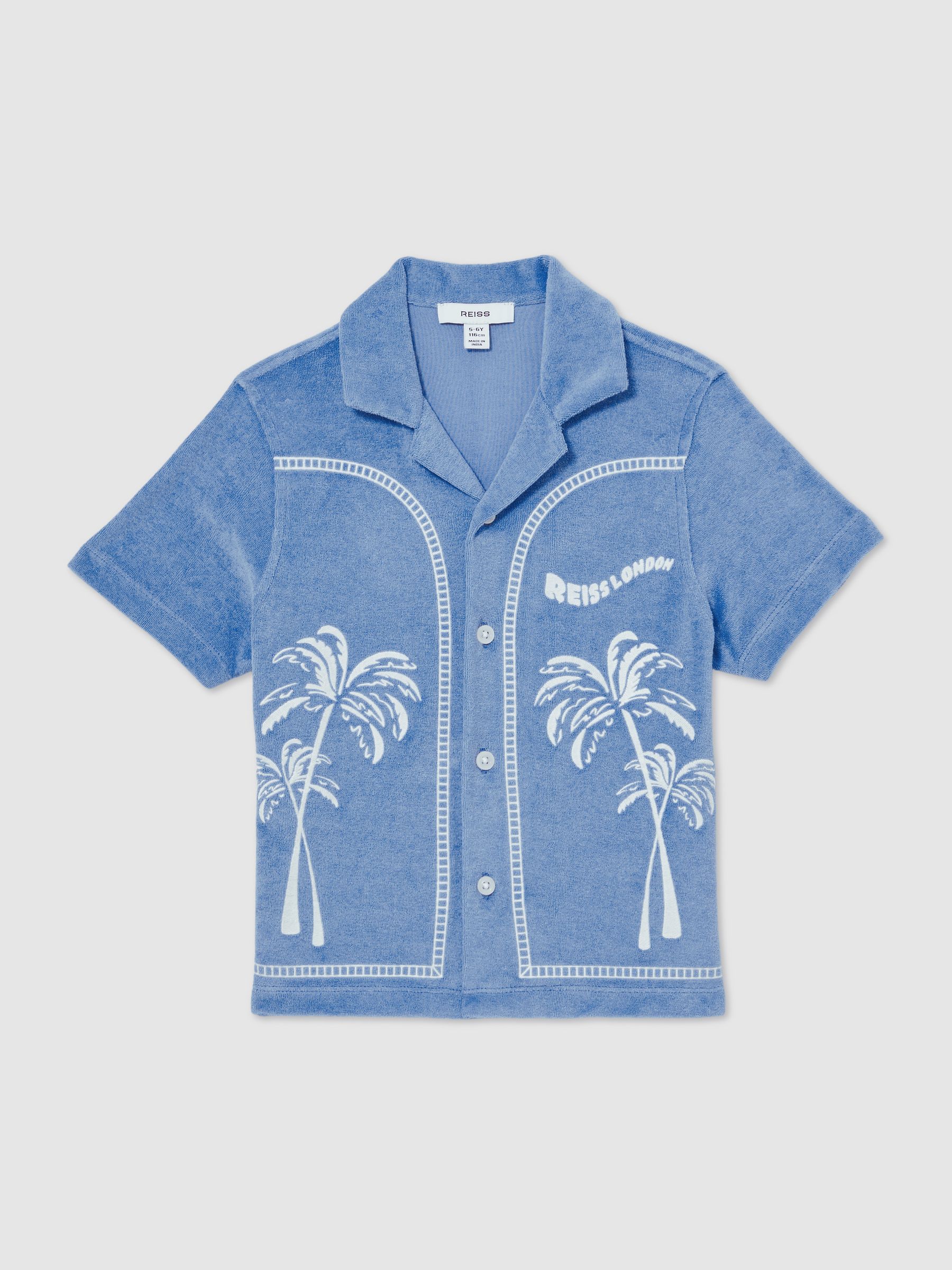 3-9 yrs Towelling Palm-Embroidered Shirt in Airforce Blue