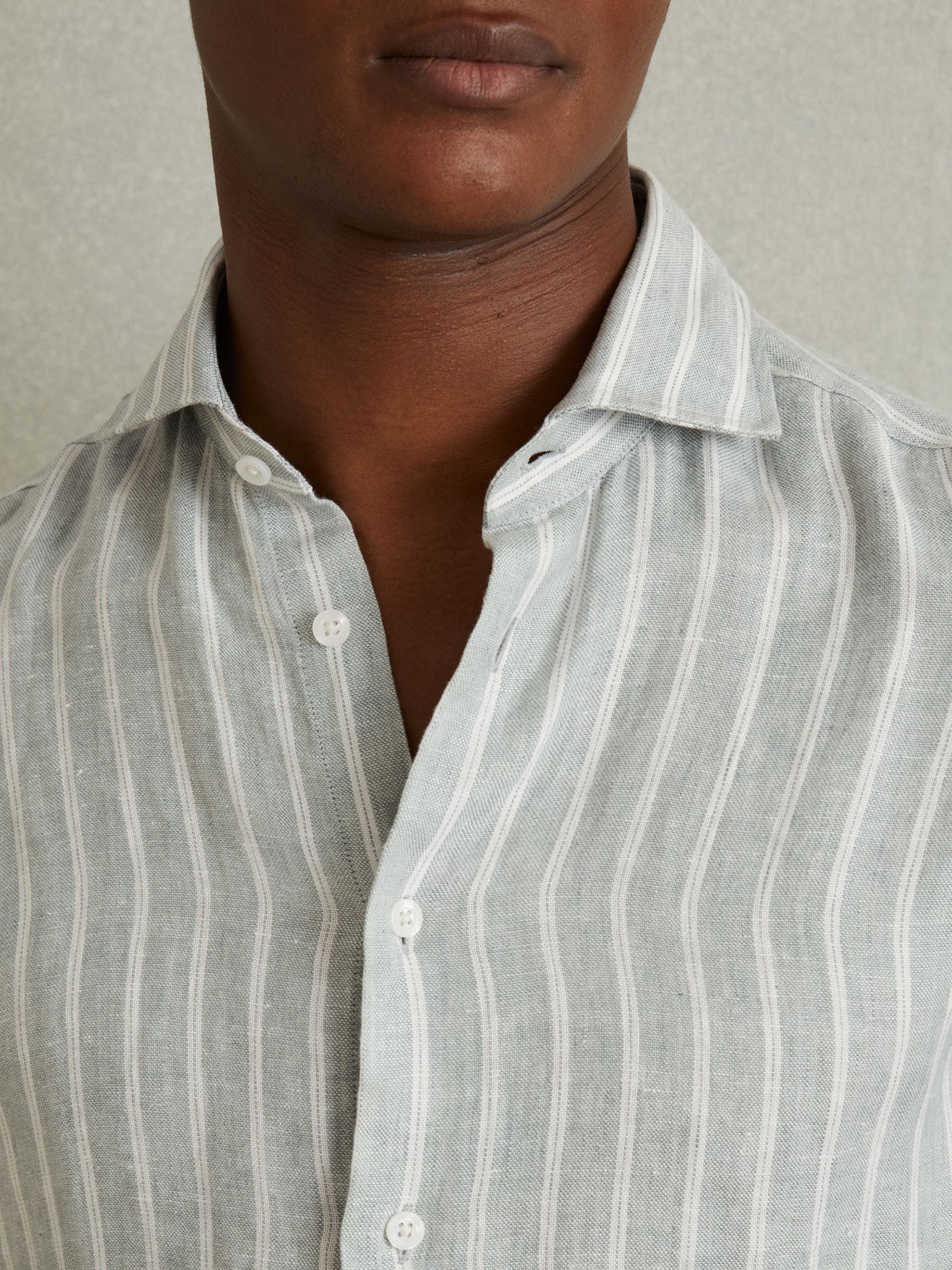 Linen Striped Long Sleeve Shirt in Green