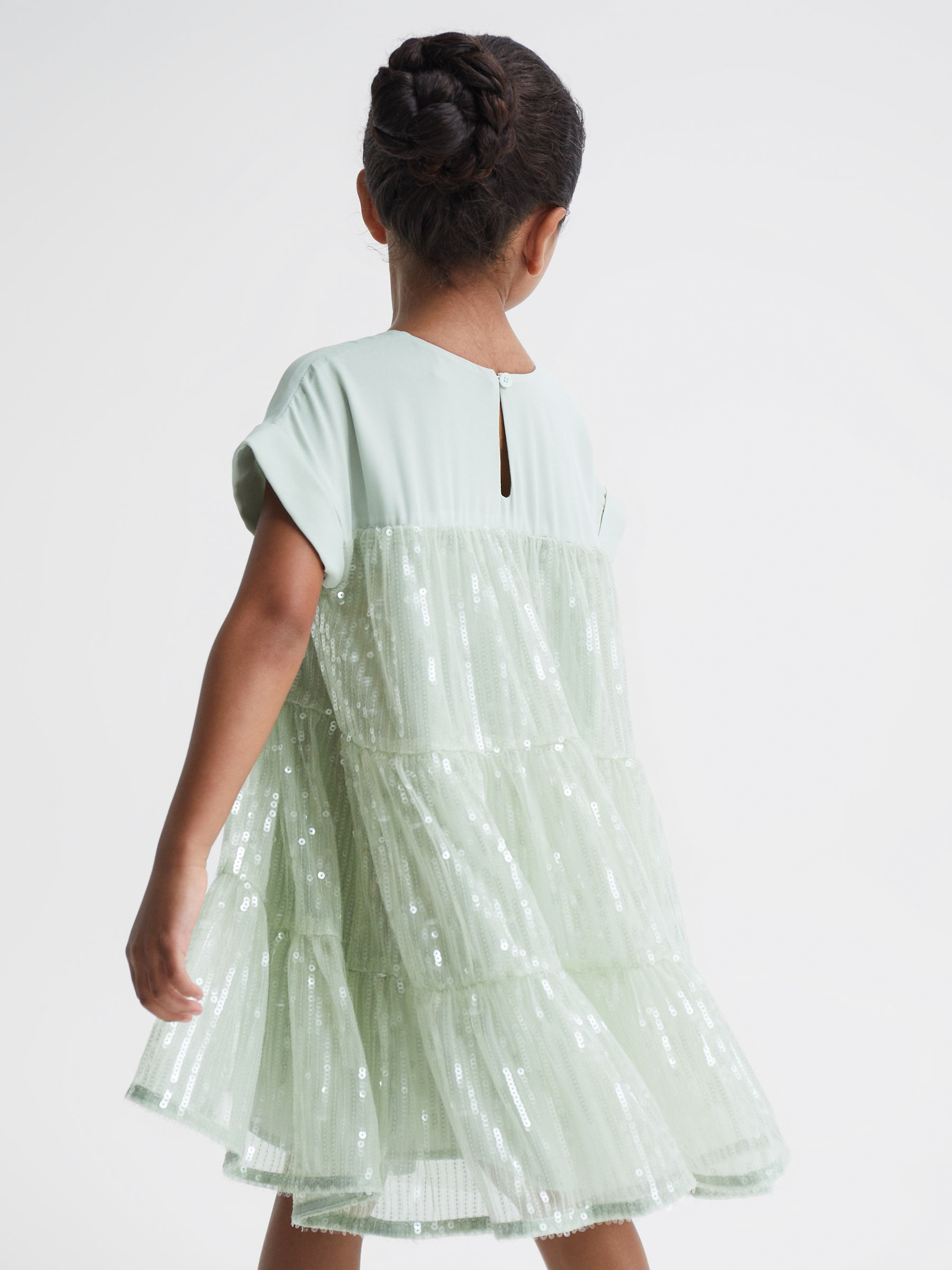 9-12 yrs Sequin Tiered Dress in Sage